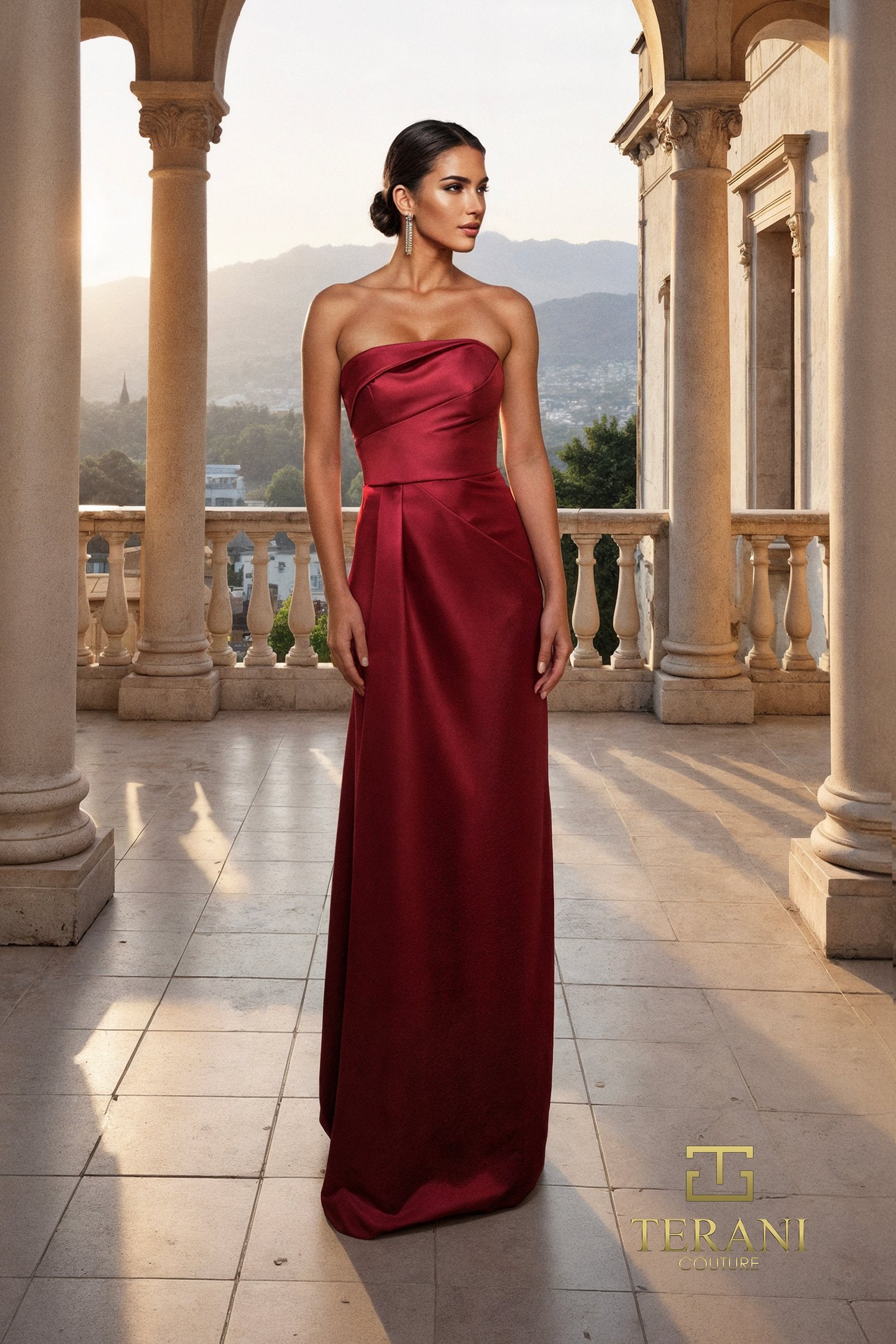 Prom Dresses A Line Long Formal Prom Dress Wine-Satin-261M6415-Pleated