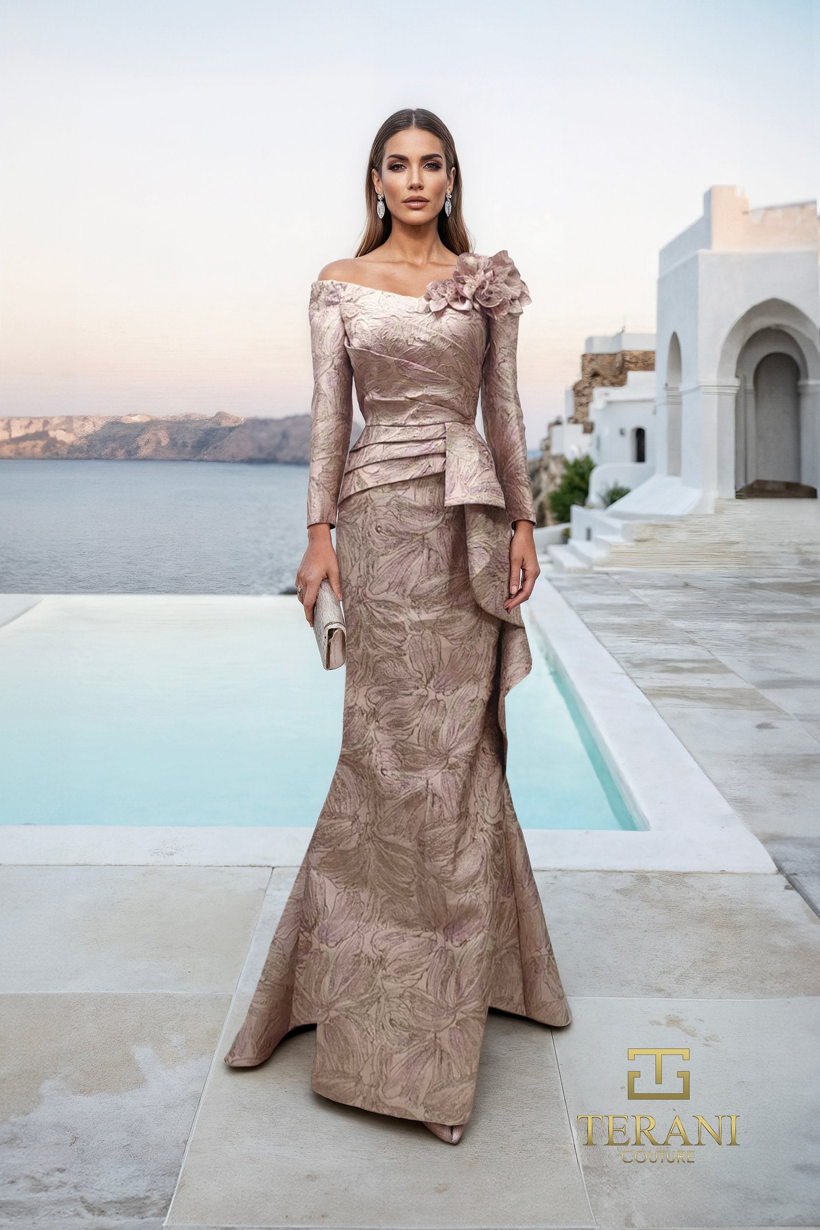 Mother of the Bride Dresses Long Sleeve 3D Floral Mother of the Bride Dress Blush Rose