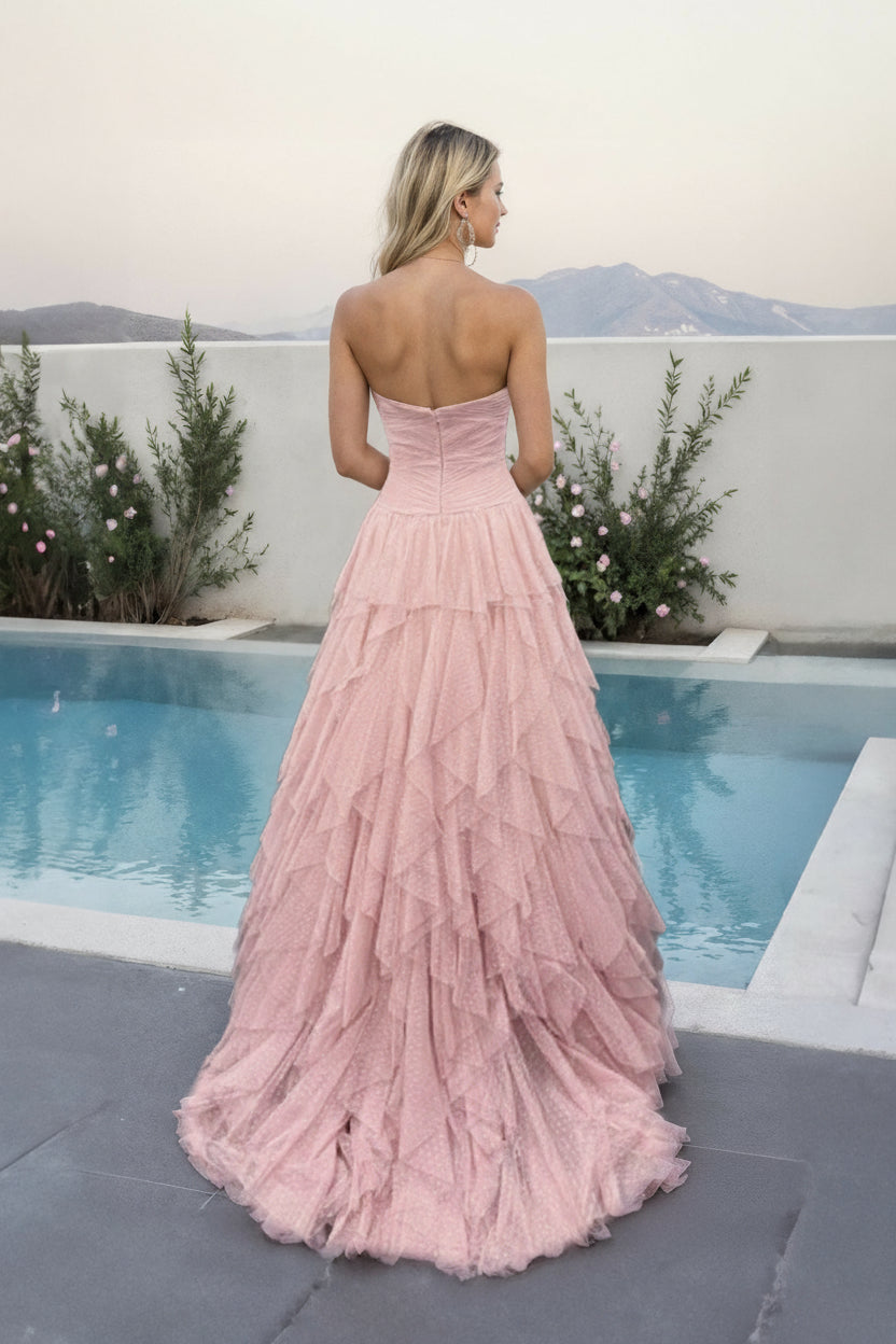 Prom Dresses Long Formal A Line Tiered Prom Dress PINK NUDE