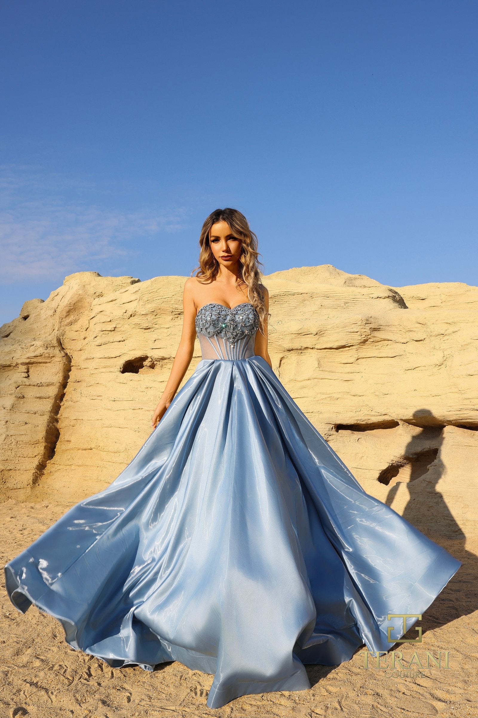 Prom Dresses Long Formal A Line Beaded Prom Dress Slate-Satin-261P6608-Beaded