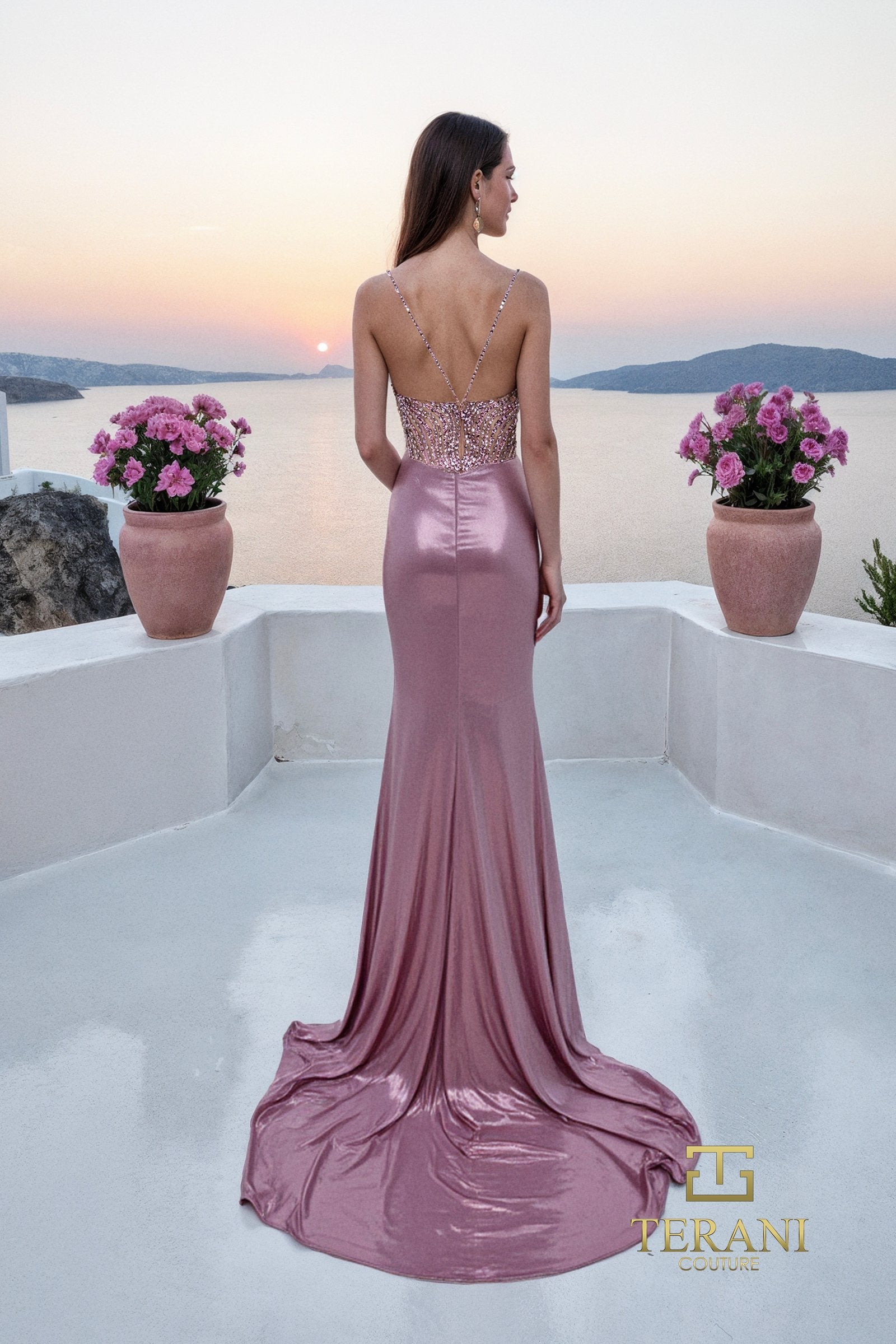 Prom Dresses Metallic Long Formal Fitted Prom Dress PINK