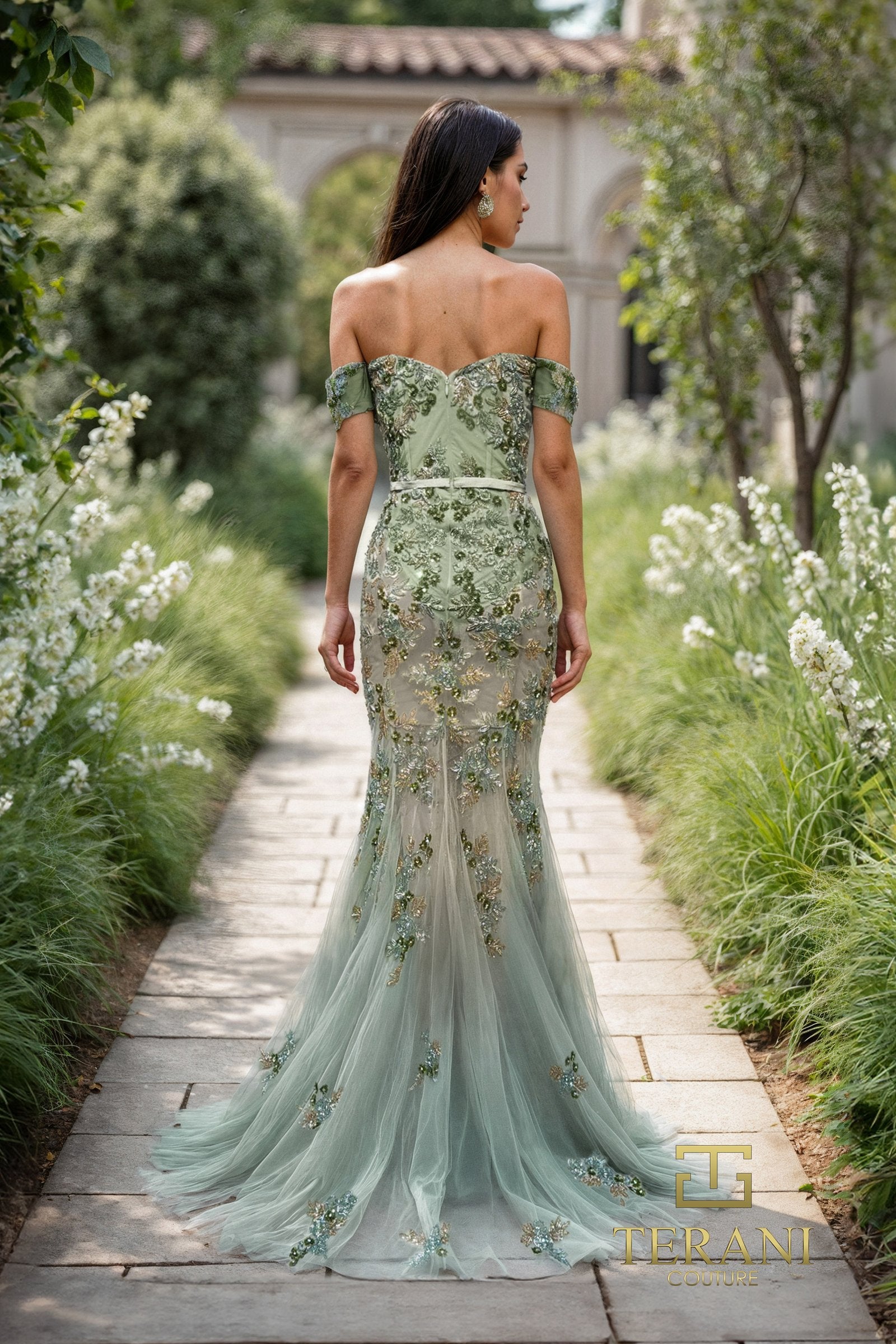 Prom Dresses Mermaid Long Formal 3D Floral Prom Dress SAGE