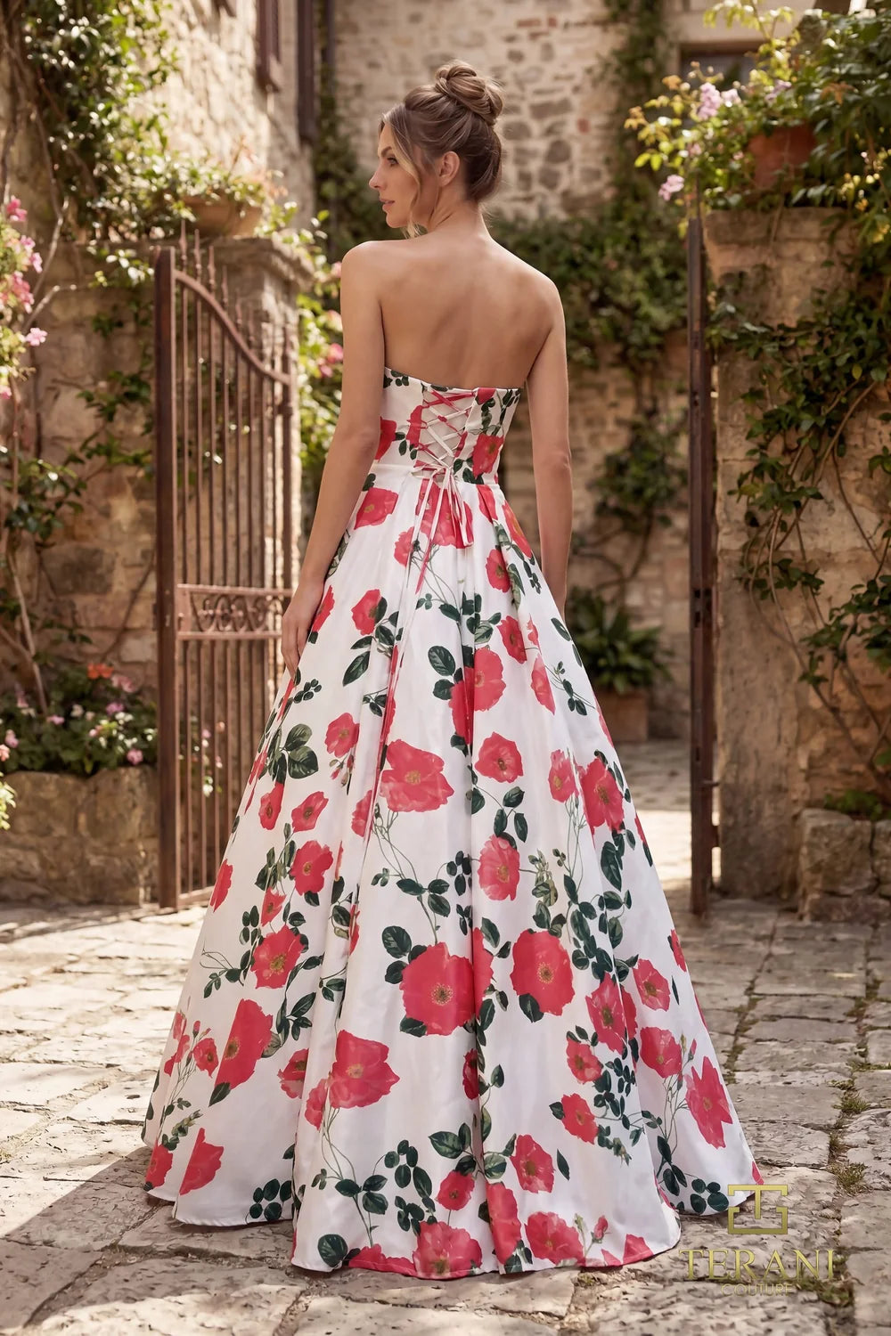 Prom Dresses Long Formal Floral Print Prom Dress Fuchsia Multi