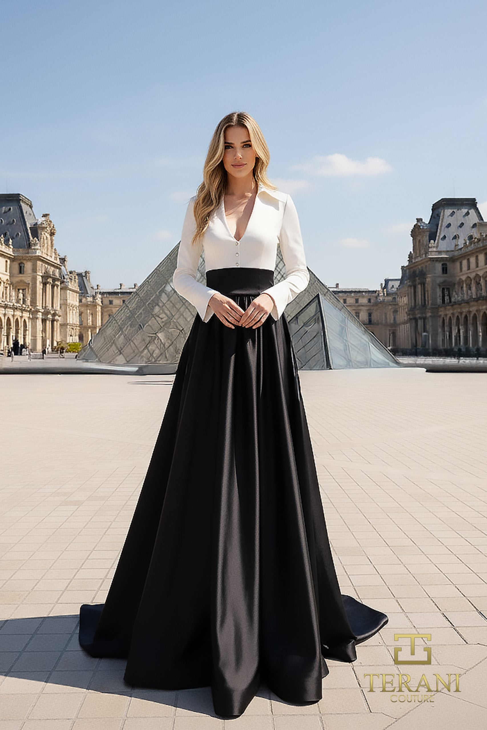 Mother of the Bride Dresses Long Sleeve Formal A Line Mother of the Bride Dress Ivory Black-Taffeta-261E6204-Train