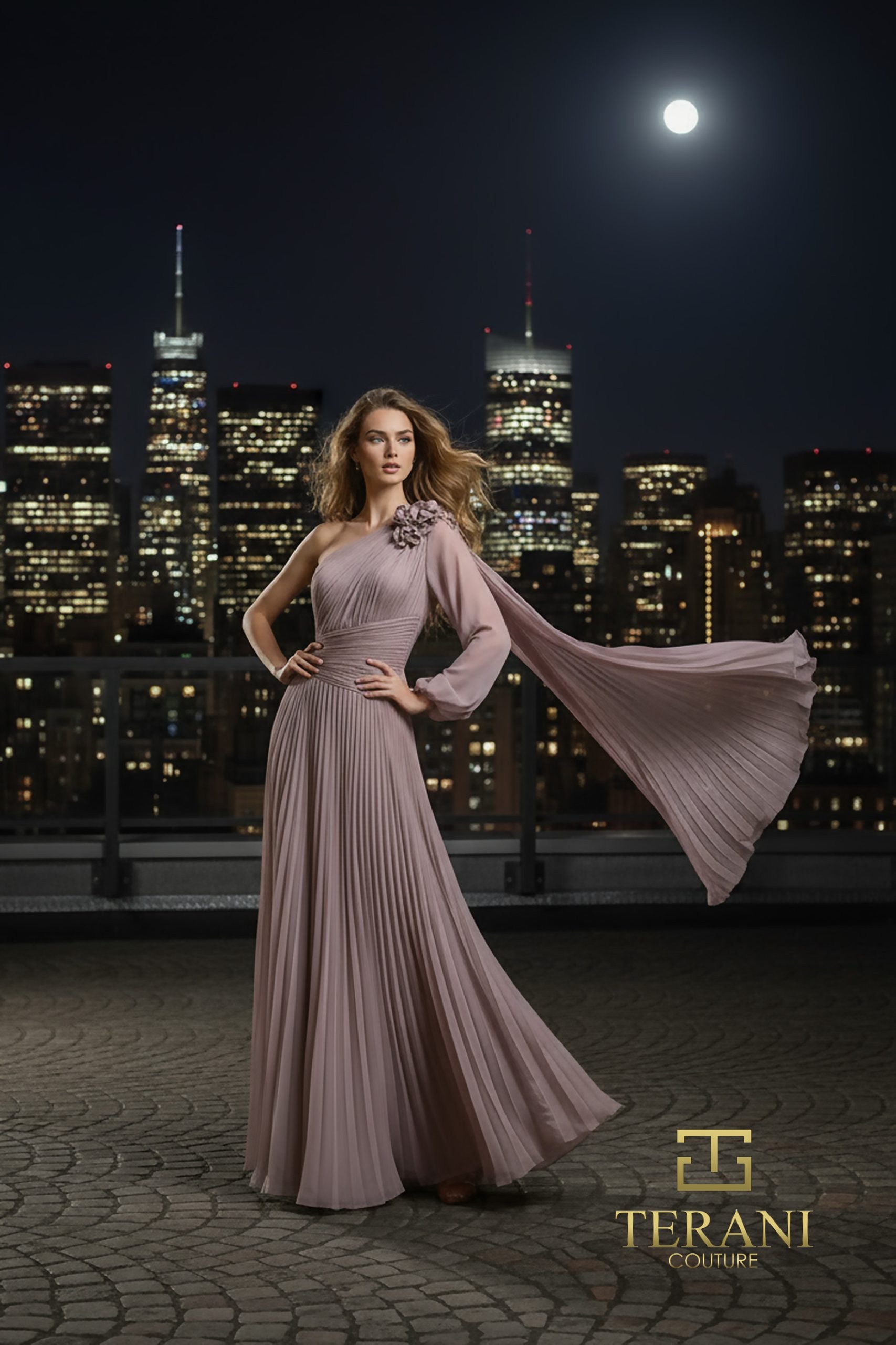 Mother of the Bride Dresses Cape Long Formal Pleated Mother of the Bride Dress Mauve-Chiffon-261E6206-Pleated