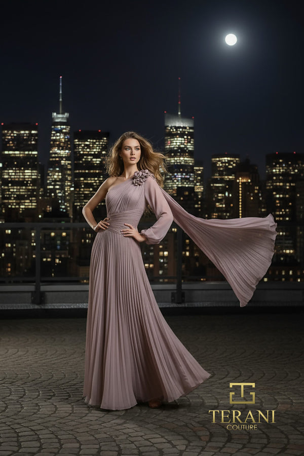 Terani Couture 261E6206 Cape Long Formal Pleated Mother of the Bride Dress