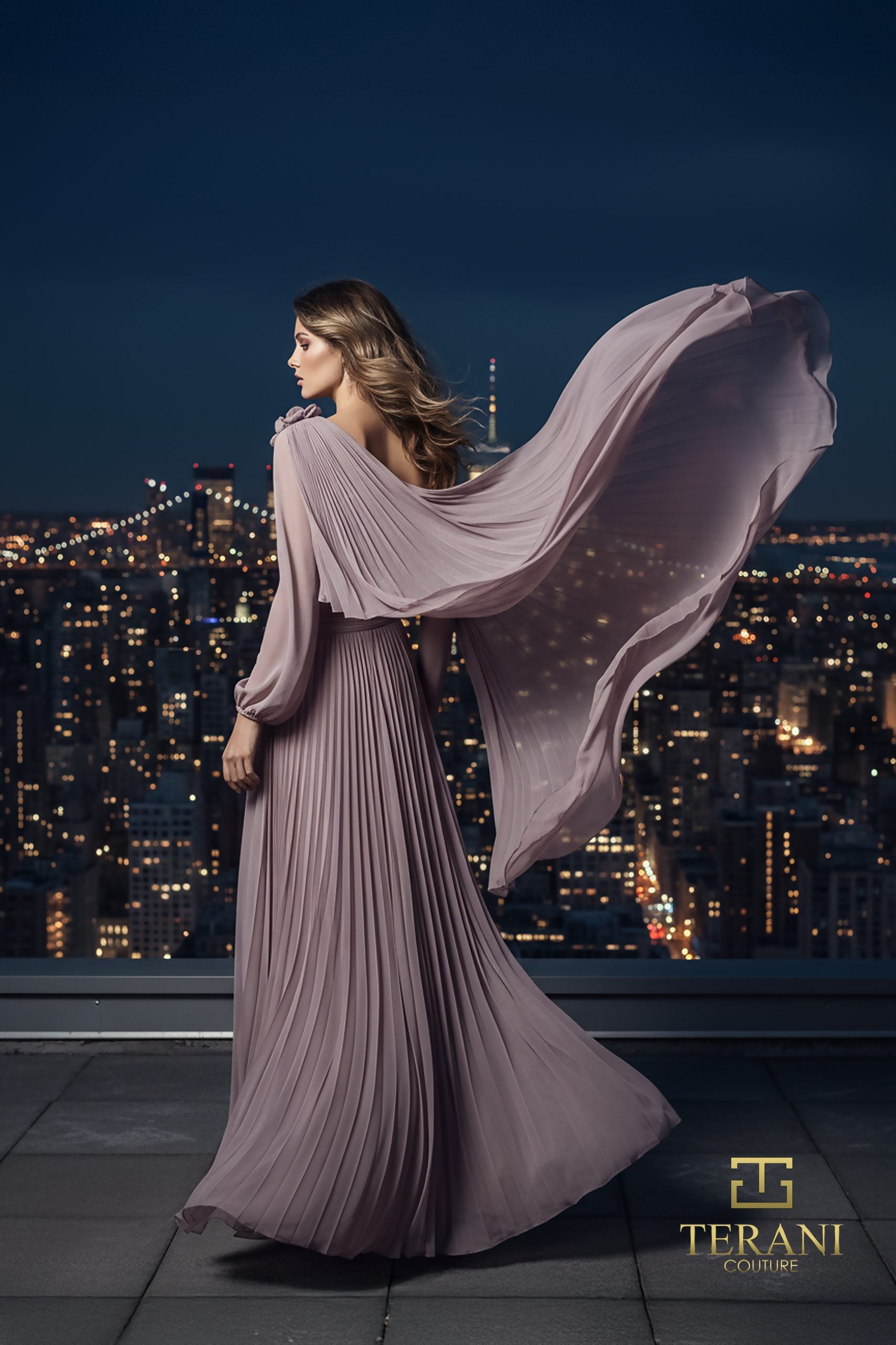 Mother of the Bride Dresses Cape Long Formal Pleated Mother of the Bride Dress Mauve-Chiffon-261E6206-Pleated