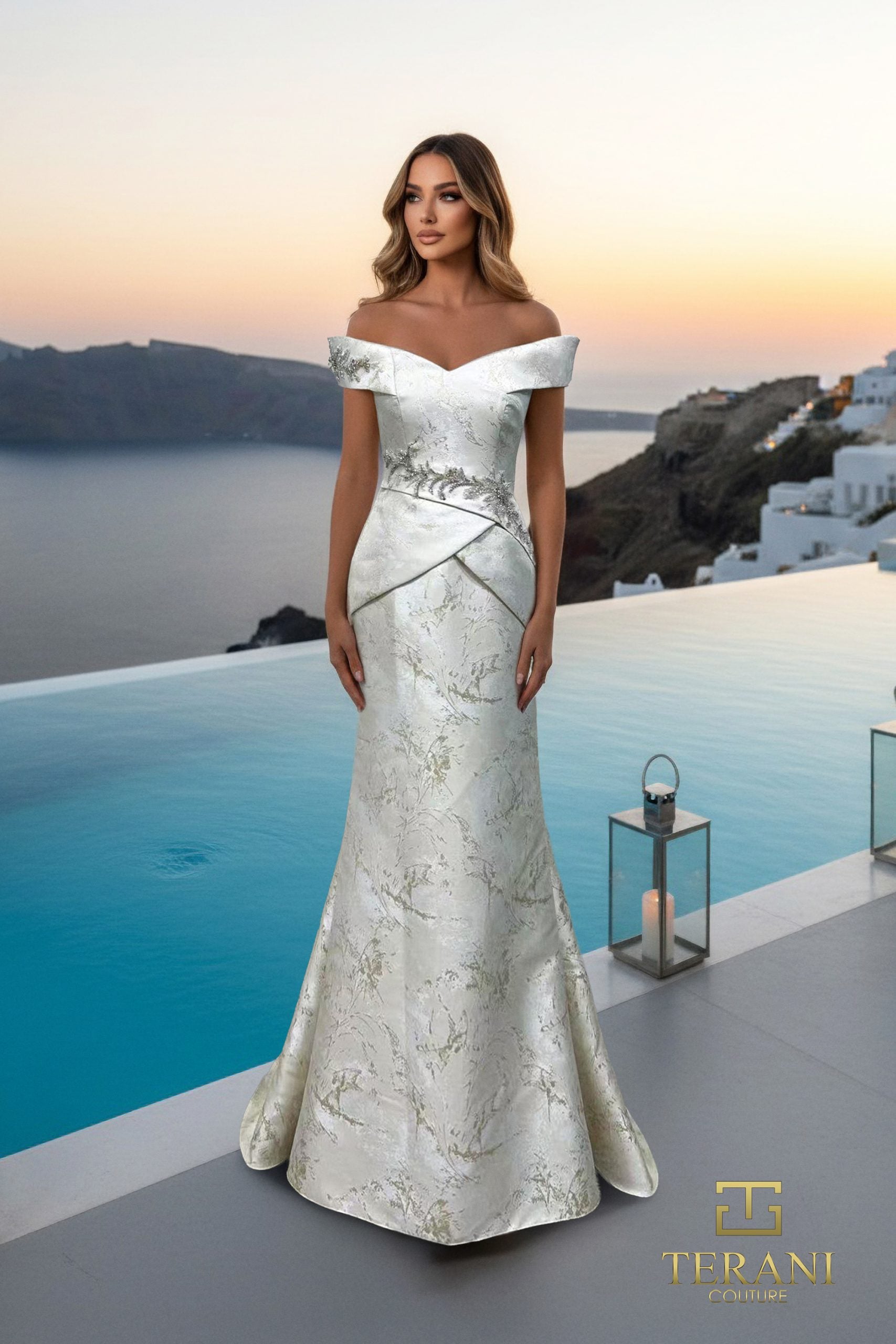 Formal Dresses Print Long Beaded Formal Dress Taupe Gold-Jacquard-261E6252-Printed