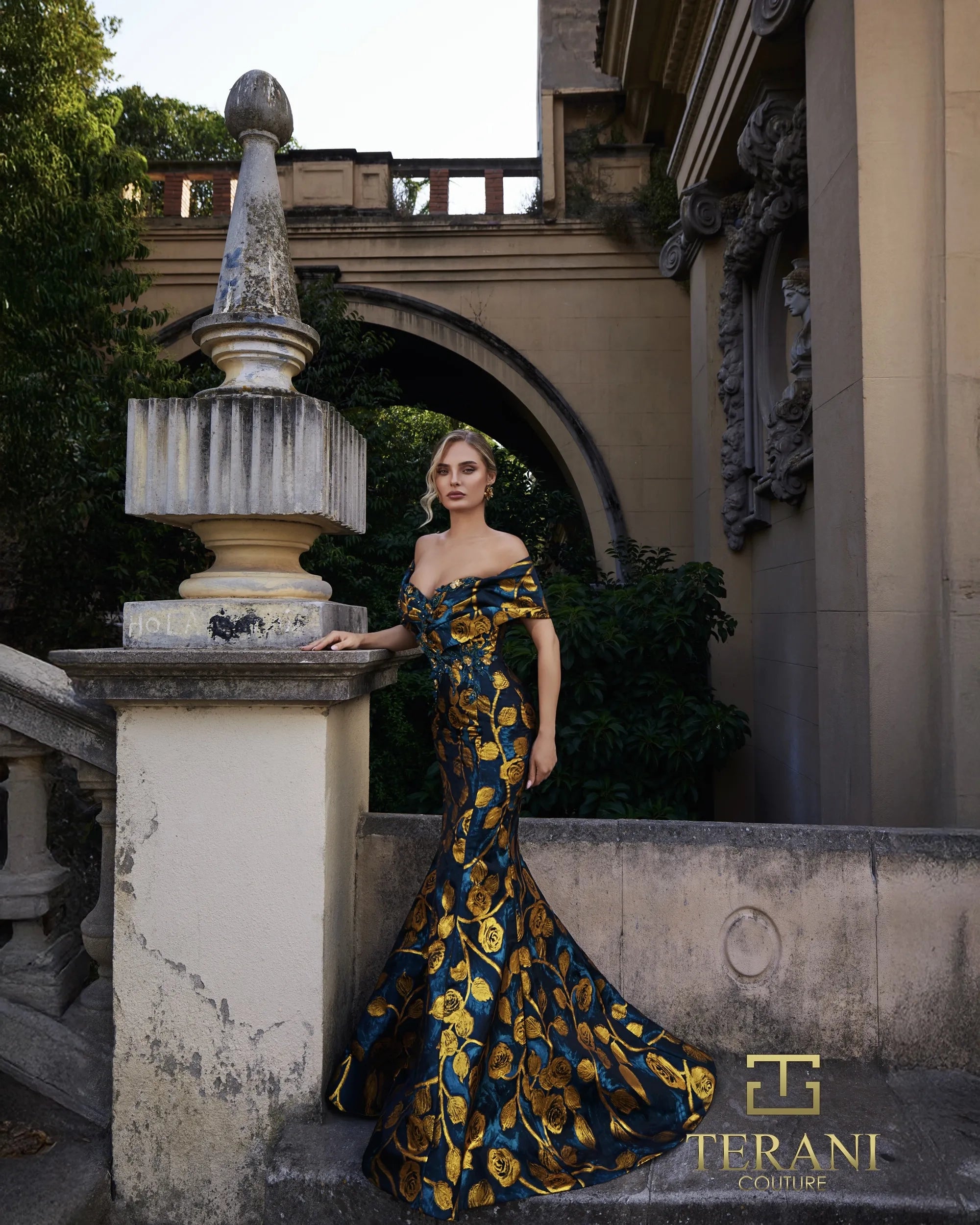 Prom Dresses Mermaid Evening Long Formal Prom Dress Teal Gold-Jacquard-261E6273-Fitted