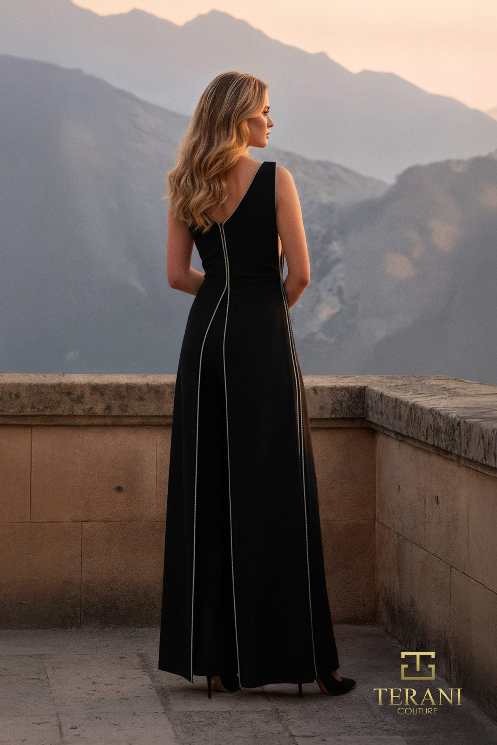 Jumpsuit Long Formal Evening Jumpsuit Black-Scuba-261E6743-Beaded