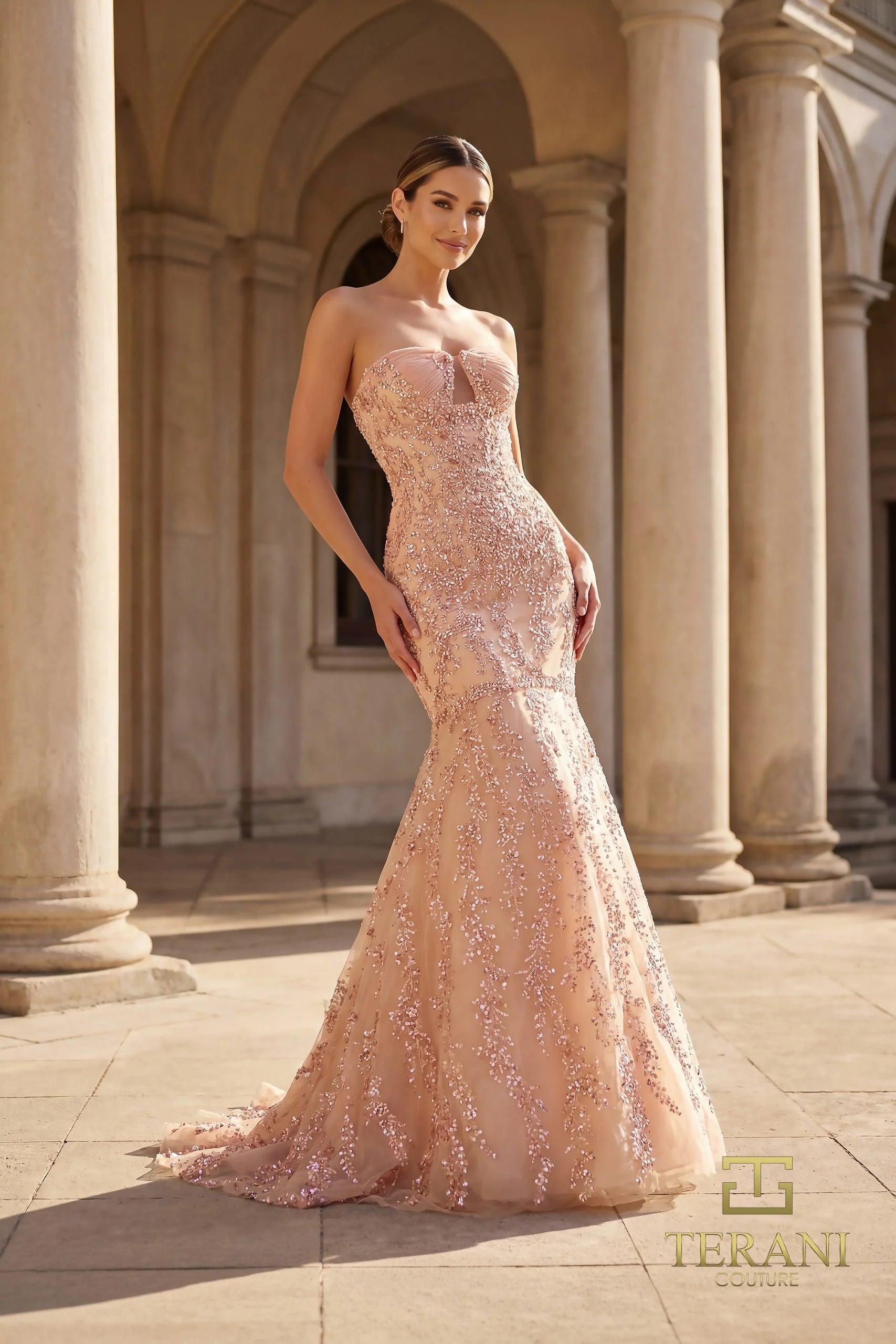 Prom Dresses Long Formal Beaded Mermaid Prom Dress Blush-Tulle-261GL6001-Beaded