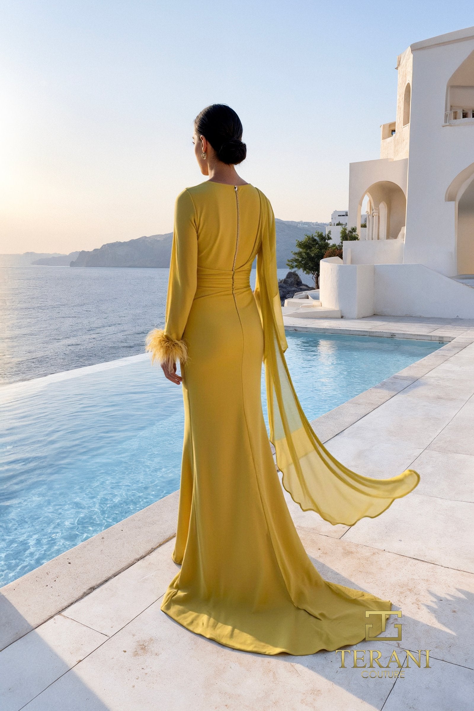Mother of the Bride Dresses Long Sleeve Formal Evening Mother of the Bride Dress Citrine-Chiffon-261M6403-Cape