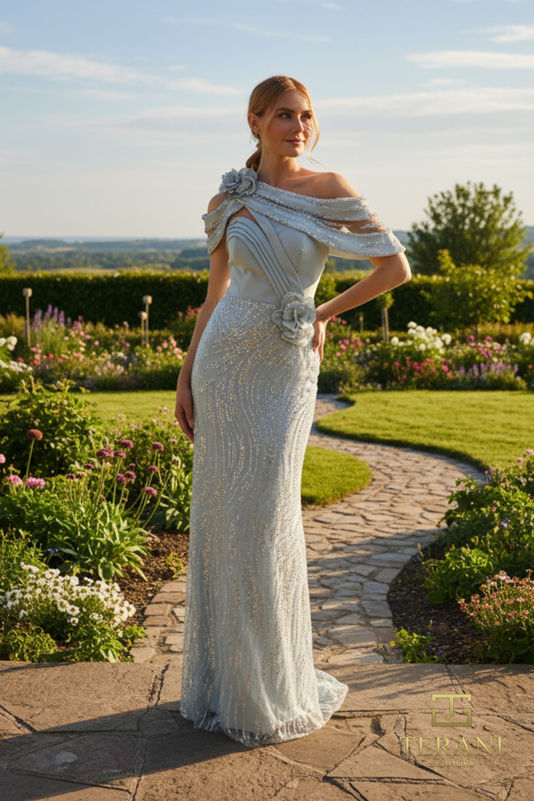 Mother of the Bride Dresses Long Formal Beaded Floral Mother of the Bride Dress Sage-Satin-261M6427-Floral