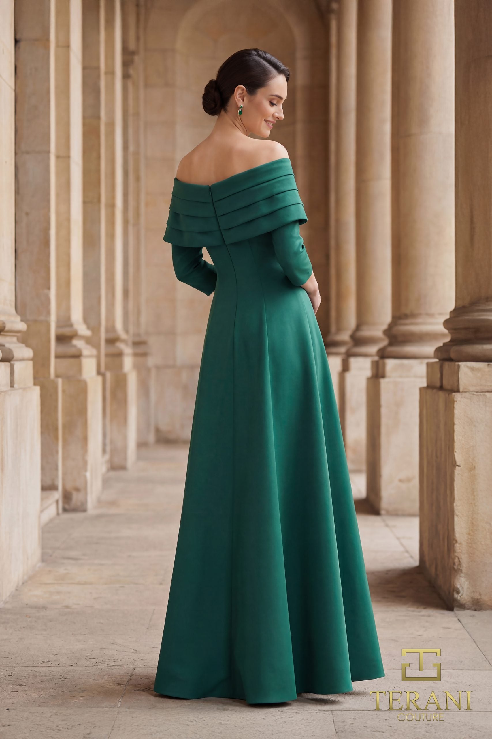 Formal Dresses Long Sleeve A Line Formal Dress Emerald-Mikado-261M6434-Train