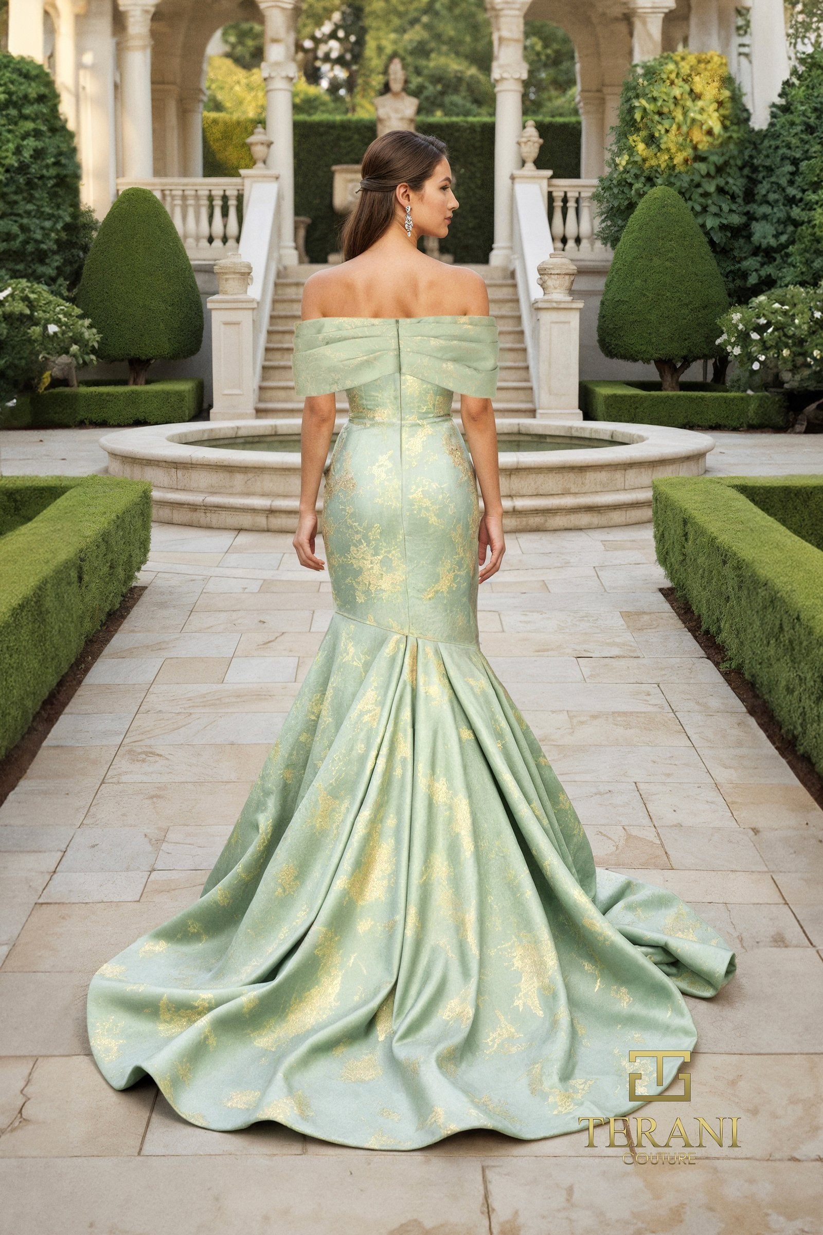 Prom Dresses Long Formal Mermaid Prom Dress Sage Gold-Brocade-261M6445-Fitted