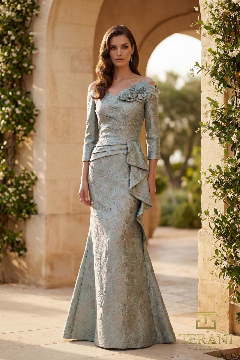 Mother of the Bride Dresses Long Sleeve 3D Floral Mother of the Bride Dress Seafoam
