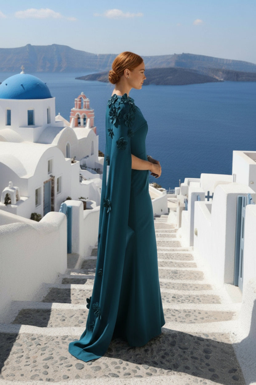 Mother of the Bride Dresses Mother of the Bride Long Formal Cape Dress DARK GREEN