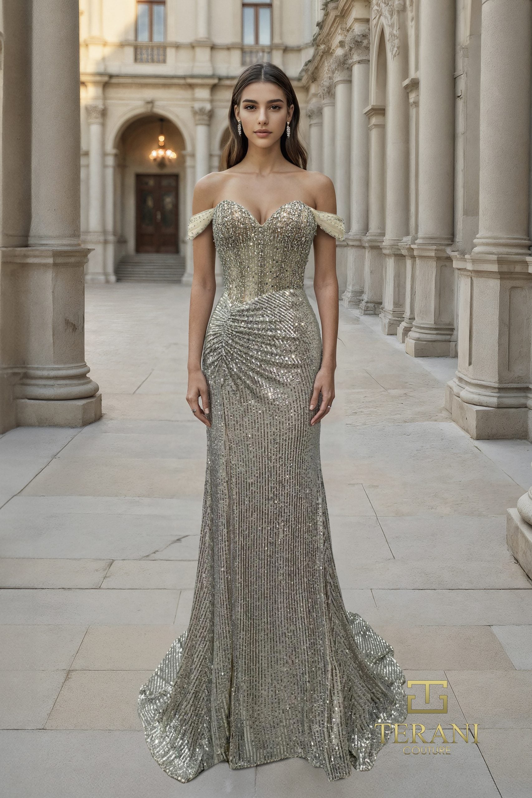 Prom Dresses Fitted Long Formal Sequin Prom Dress CHAMPAGNE SILVER