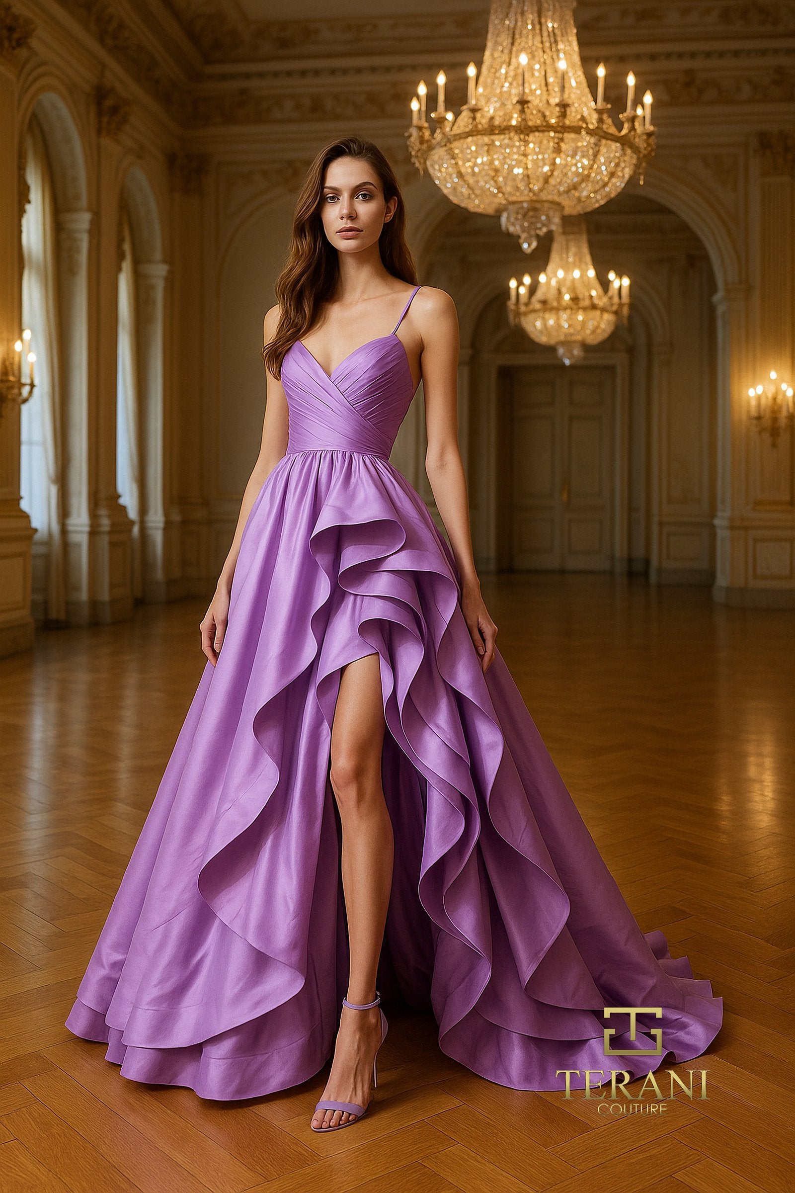 Prom Dresses High Low Ball Gown Ruffle Prom Dress ORCHID
