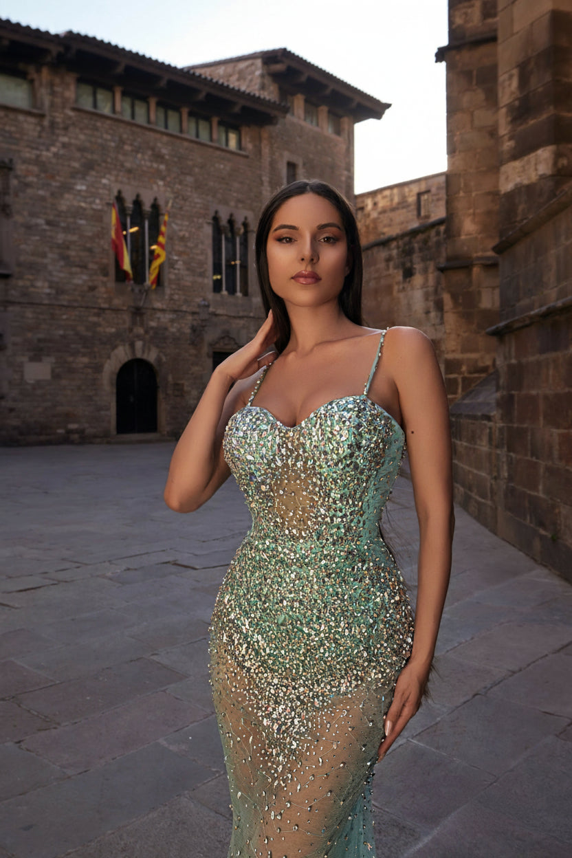 Prom Dresses Beaded Long Mermaid Formal Prom Dress AQUA