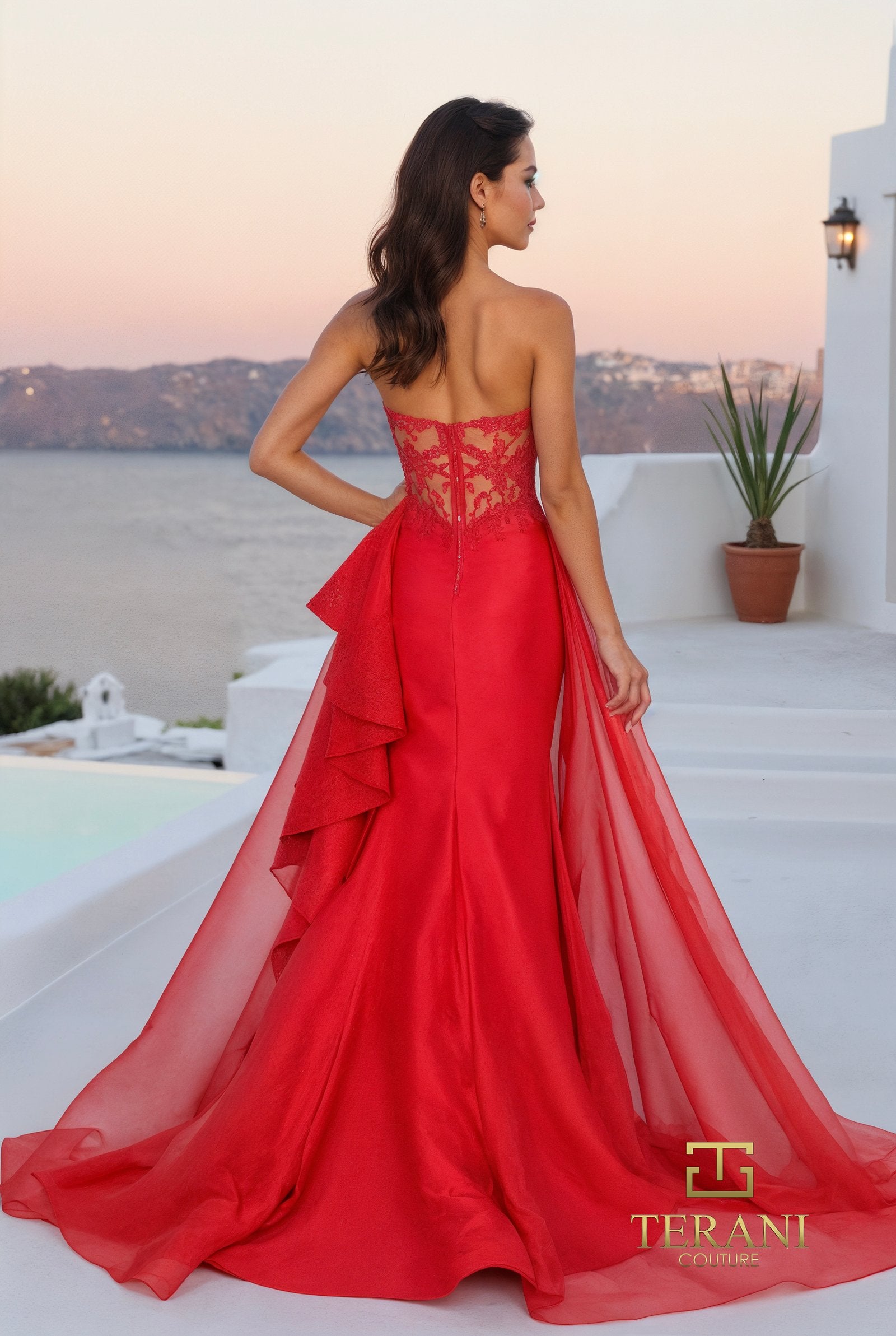 Prom Dresses Lace Long Formal Slit Prom Dress Red-Mikado-261P6261-Lace