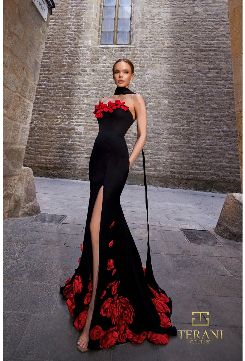 Prom Dresses Prom Long Formal Floral Evening Dress Black Red