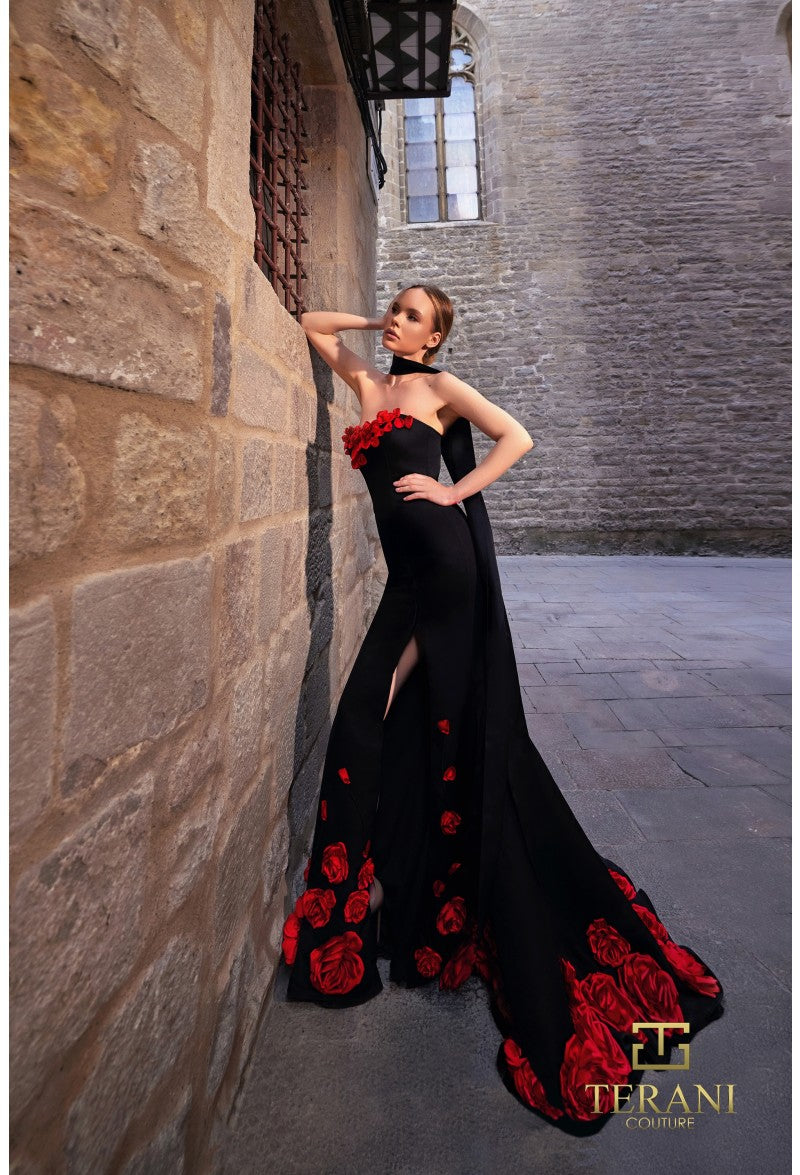 Prom Dresses Prom Long Formal Floral Evening Dress Black Red