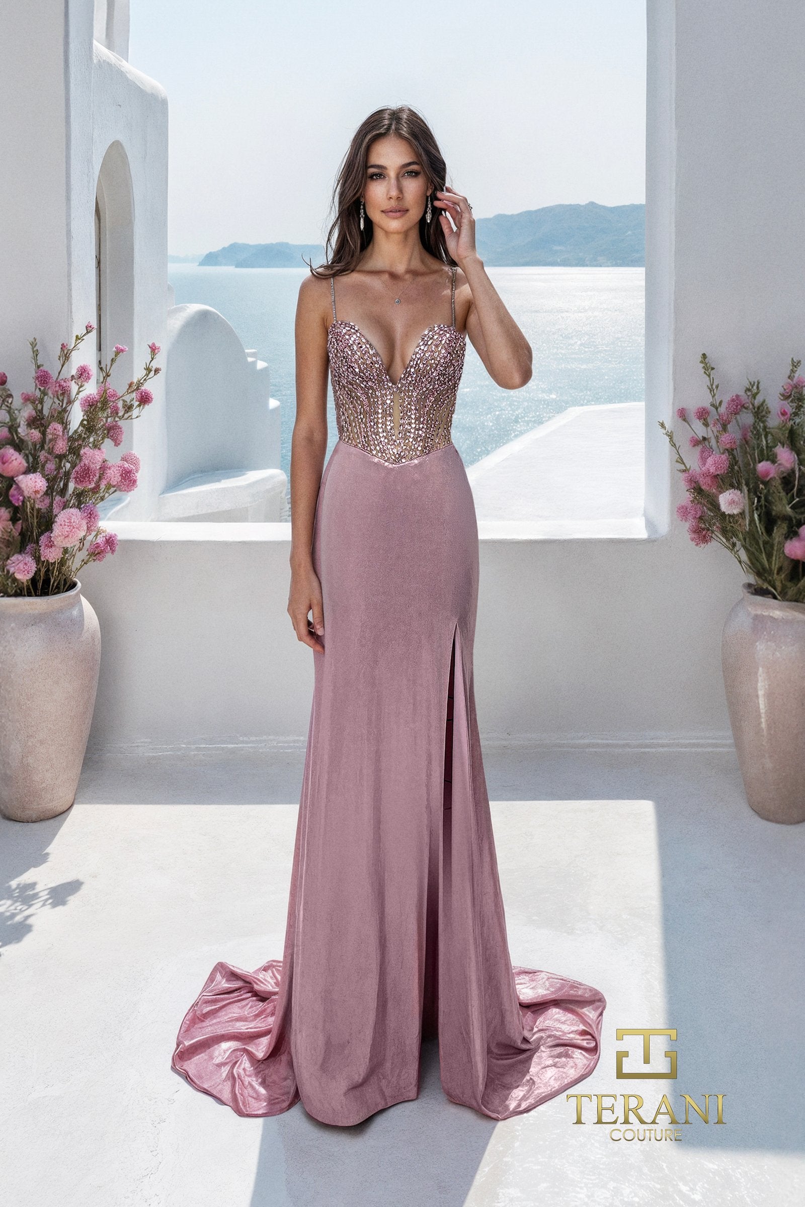 Prom Dresses Metallic Long Formal Fitted Prom Dress PINK