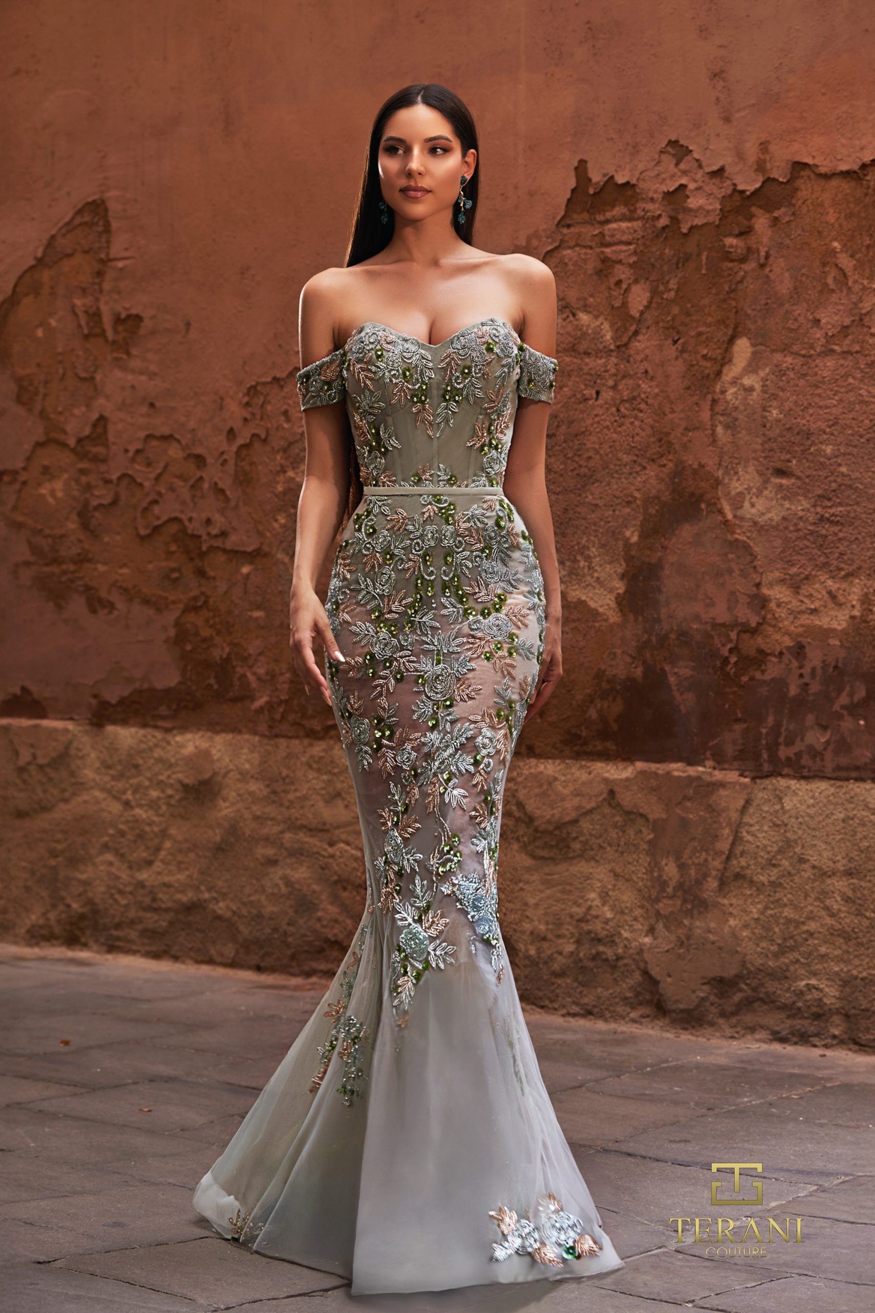 Prom Dresses Mermaid Long Formal 3D Floral Prom Dress SAGE