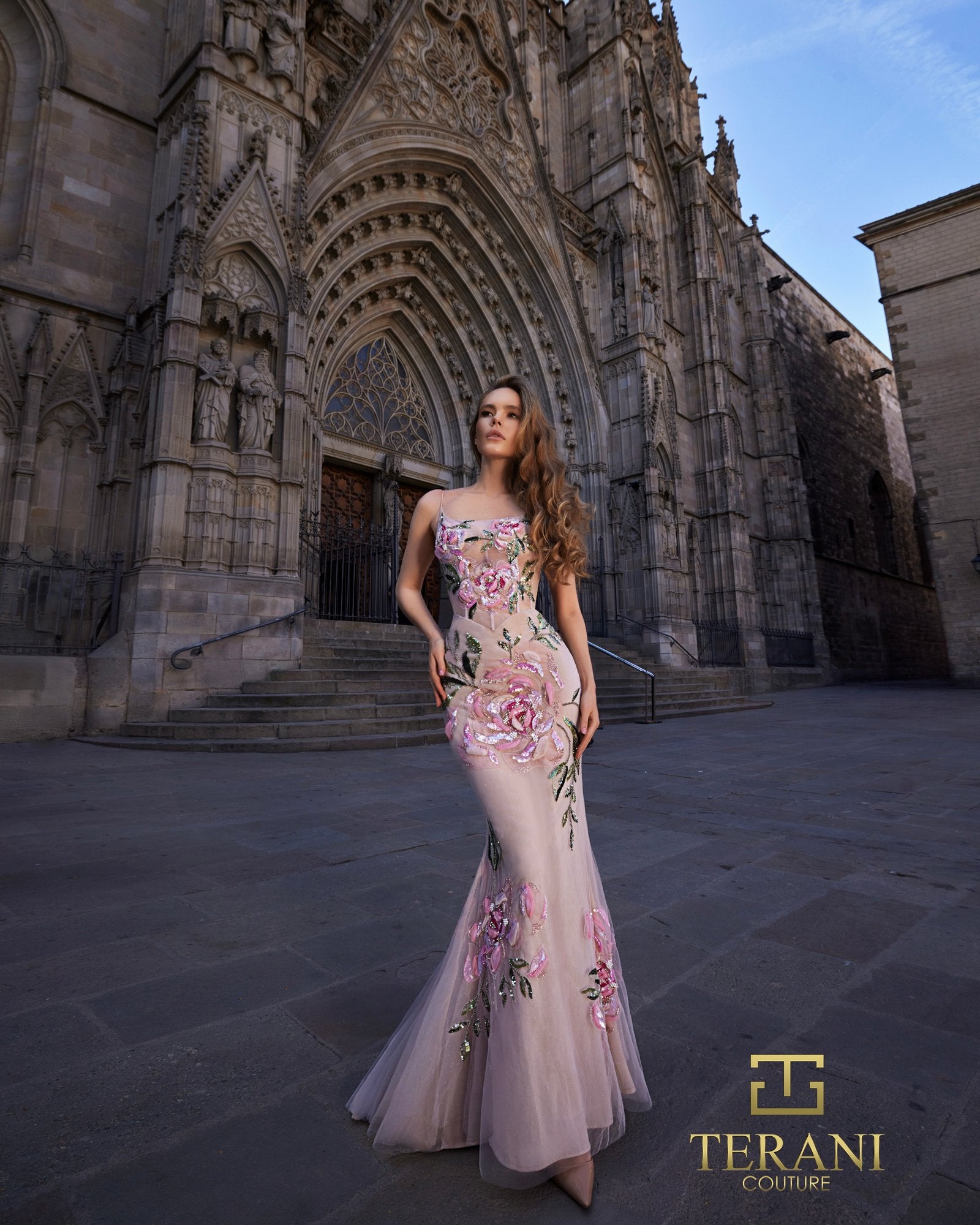 Prom Dresses Long Mermaid Formal Sequin Floral Applique Prom Dress BLUSH MULTI