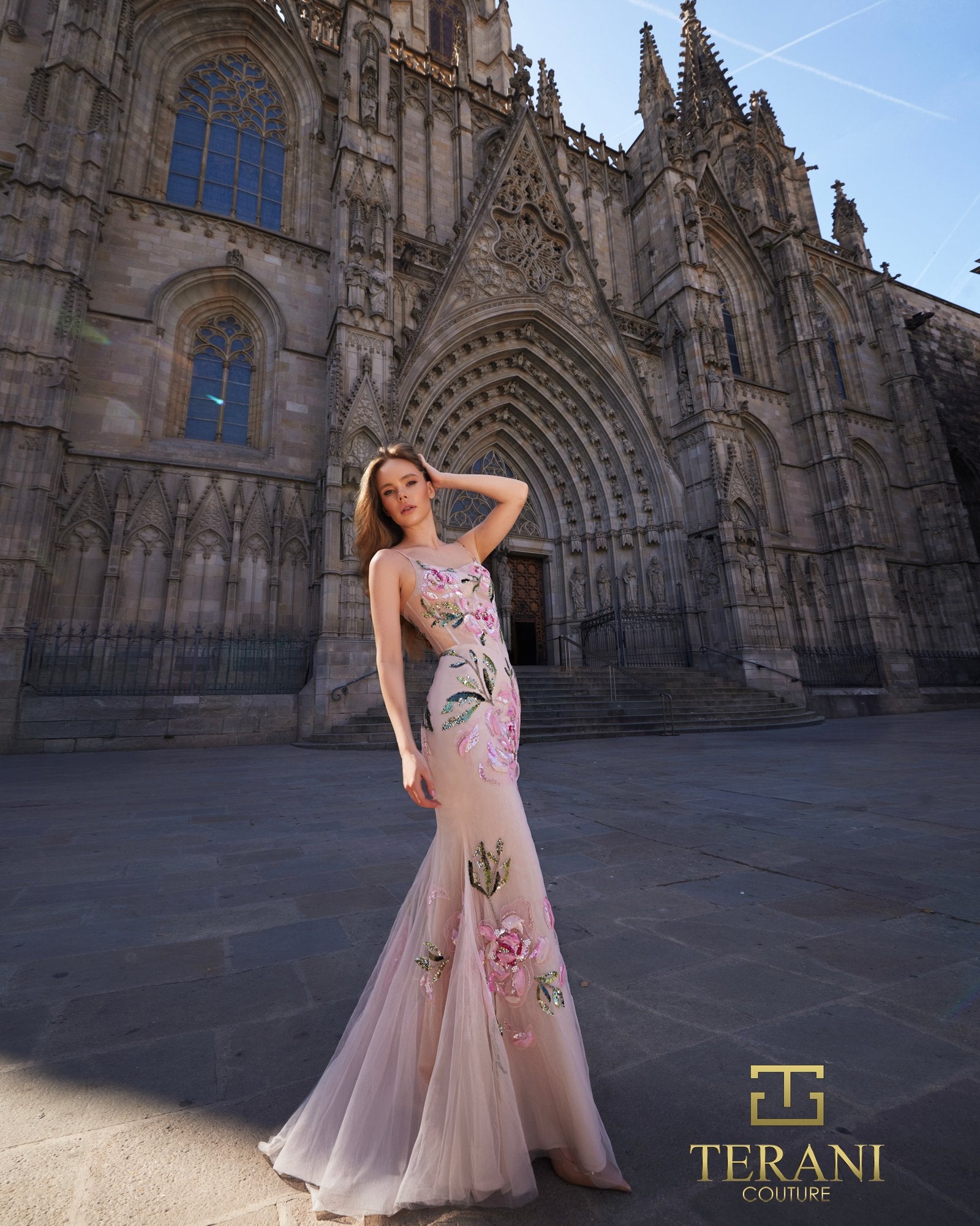 Prom Dresses Long Mermaid Formal Sequin Floral Applique Prom Dress BLUSH MULTI