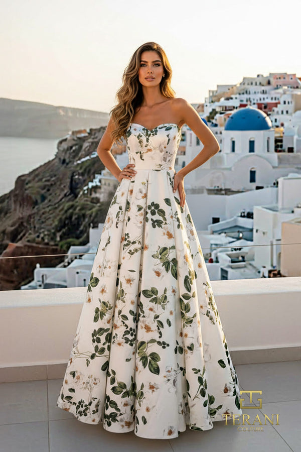Terani Couture 261P6705 A Line Long Formal Printed Prom Dress