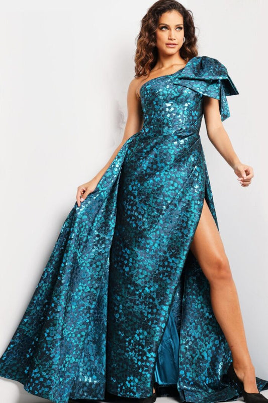 Formal Dresses Long Metallic Formal High Slit Evening Dress Peacock