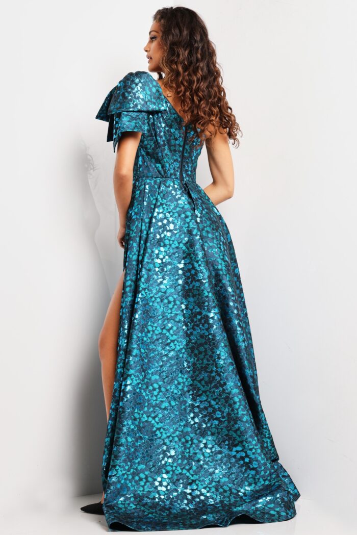 Formal Dresses Long Metallic Formal High Slit Evening Dress Peacock