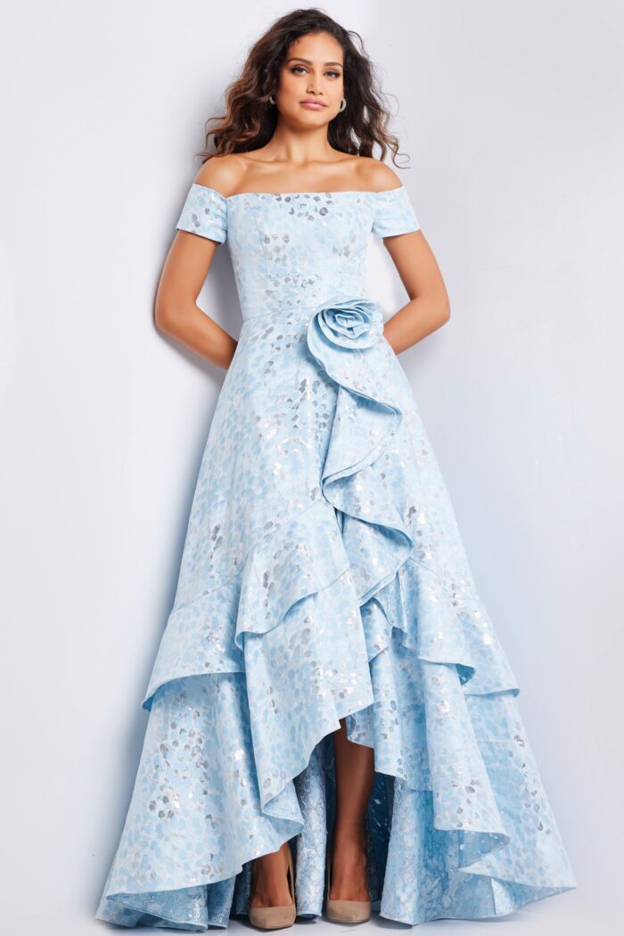 Formal Dresses High Low Formal Printed Layered Evening Dress  Light-Blue