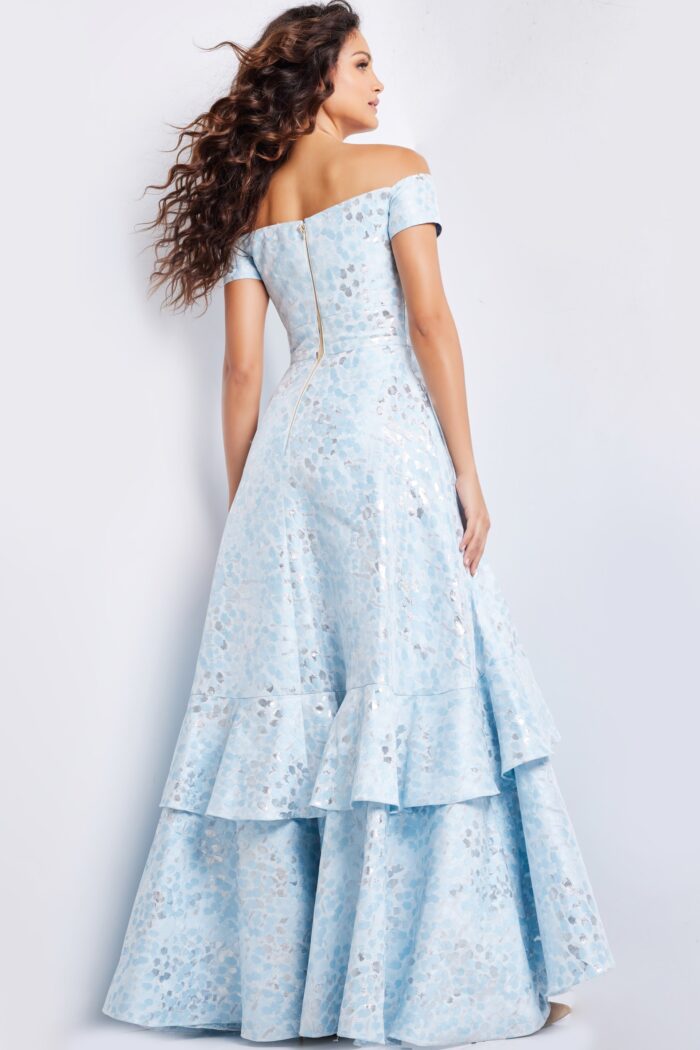 Formal Dresses High Low Formal Printed Layered Evening Dress  Light-Blue