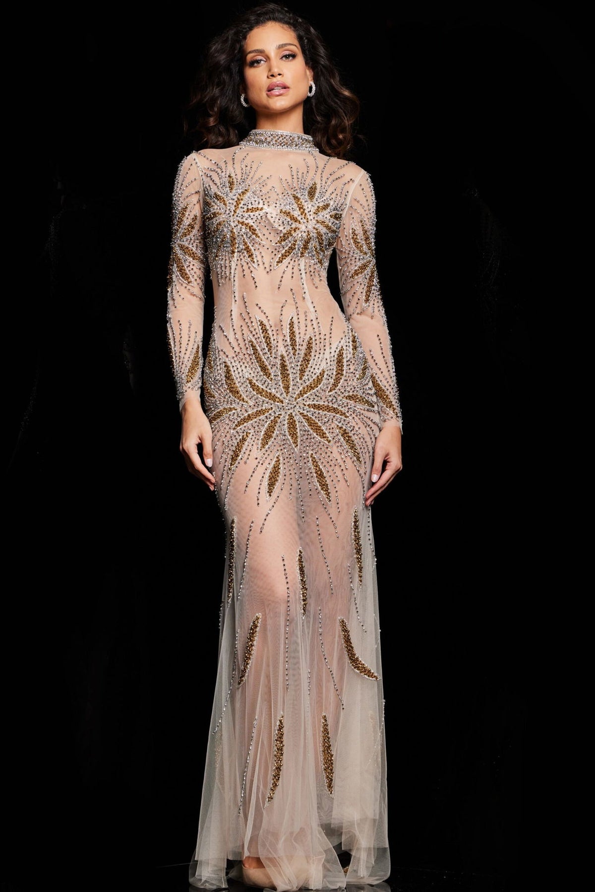 Formal Dresses Long Formal Fitted Evening Dress Nude Gold