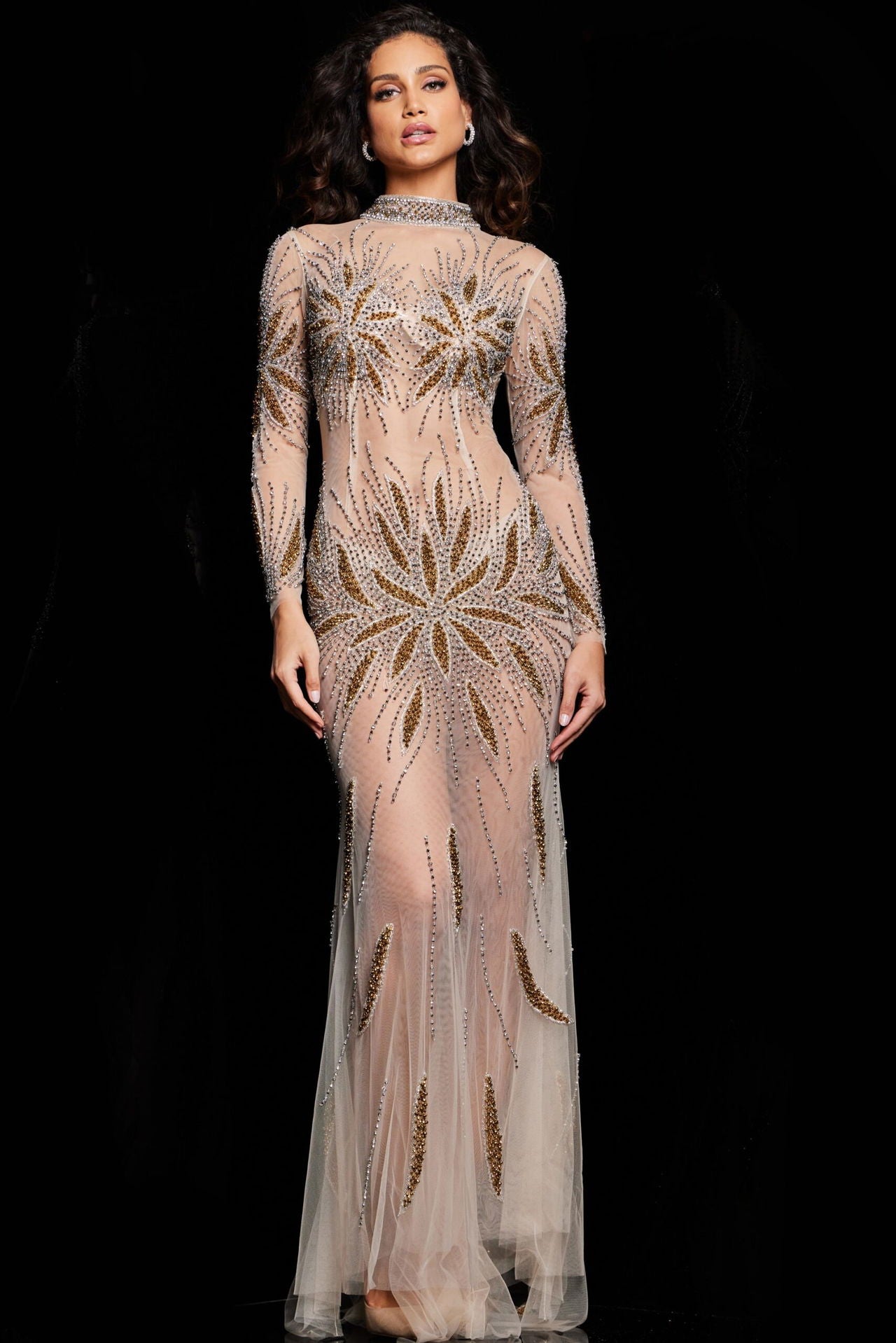 Formal Dresses Long Formal Fitted Evening Dress Nude Gold