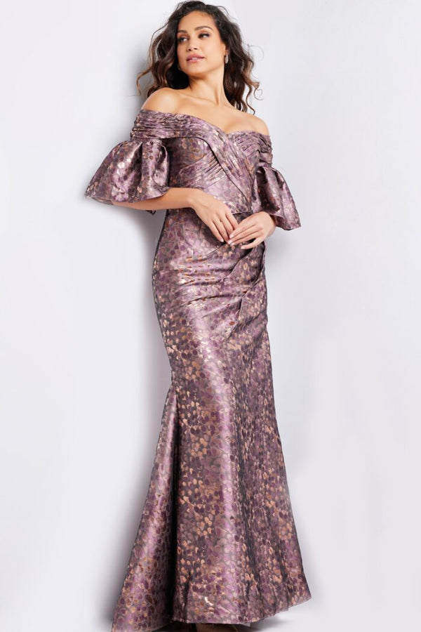 Jovani 26258 Printed Long Metallic Formal Dress