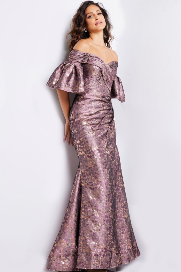Jovani 26258 Printed Long Metallic Formal Dress