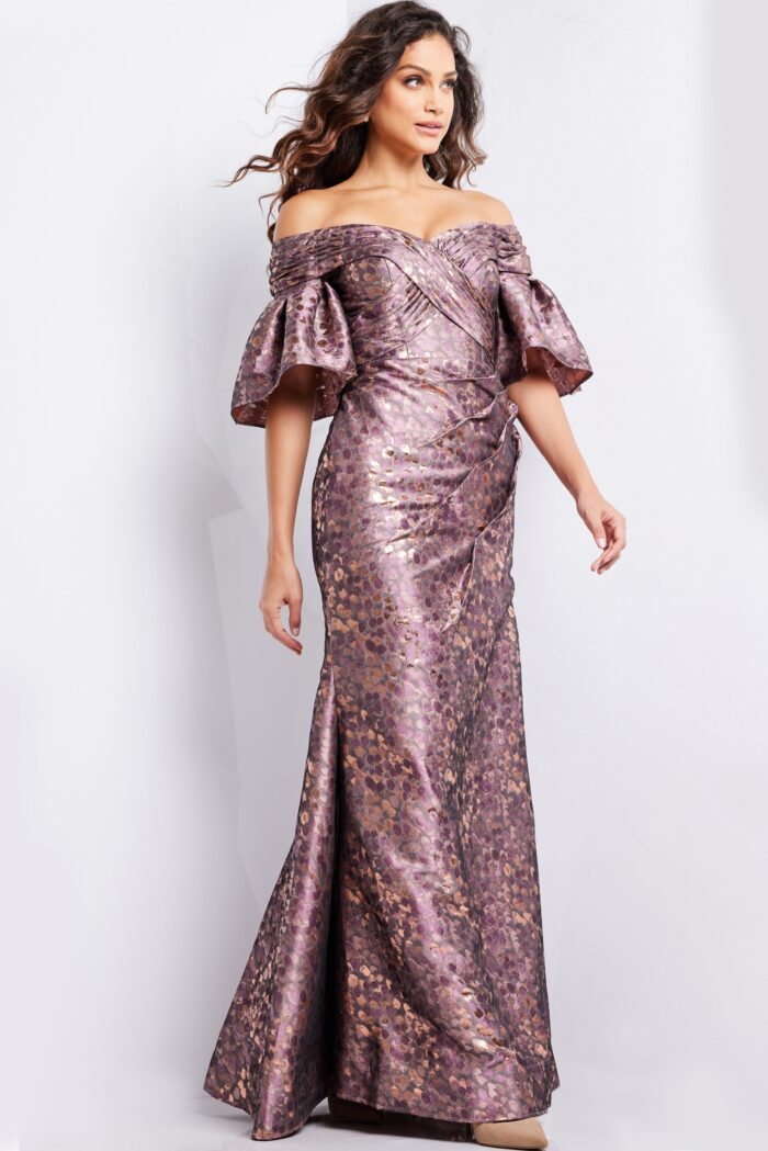 Formal Dresses Printed Long Metallic Formal Dress Gold/Light-Brown