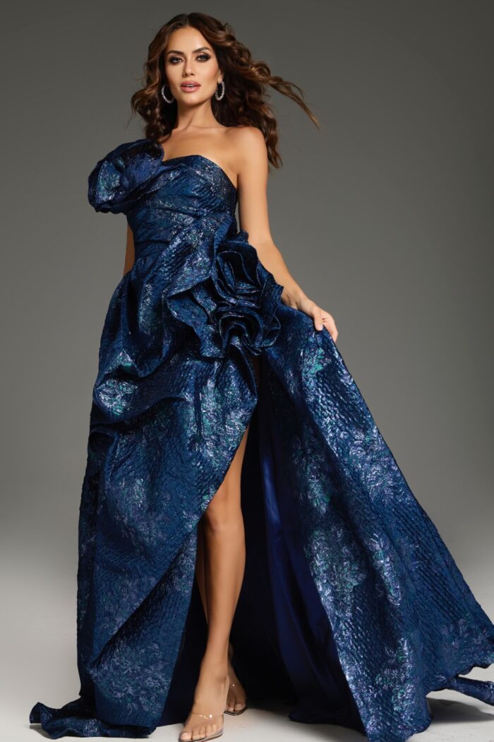 Formal Dresses Long Ruffle A Line Formal Dress Navy/Multi