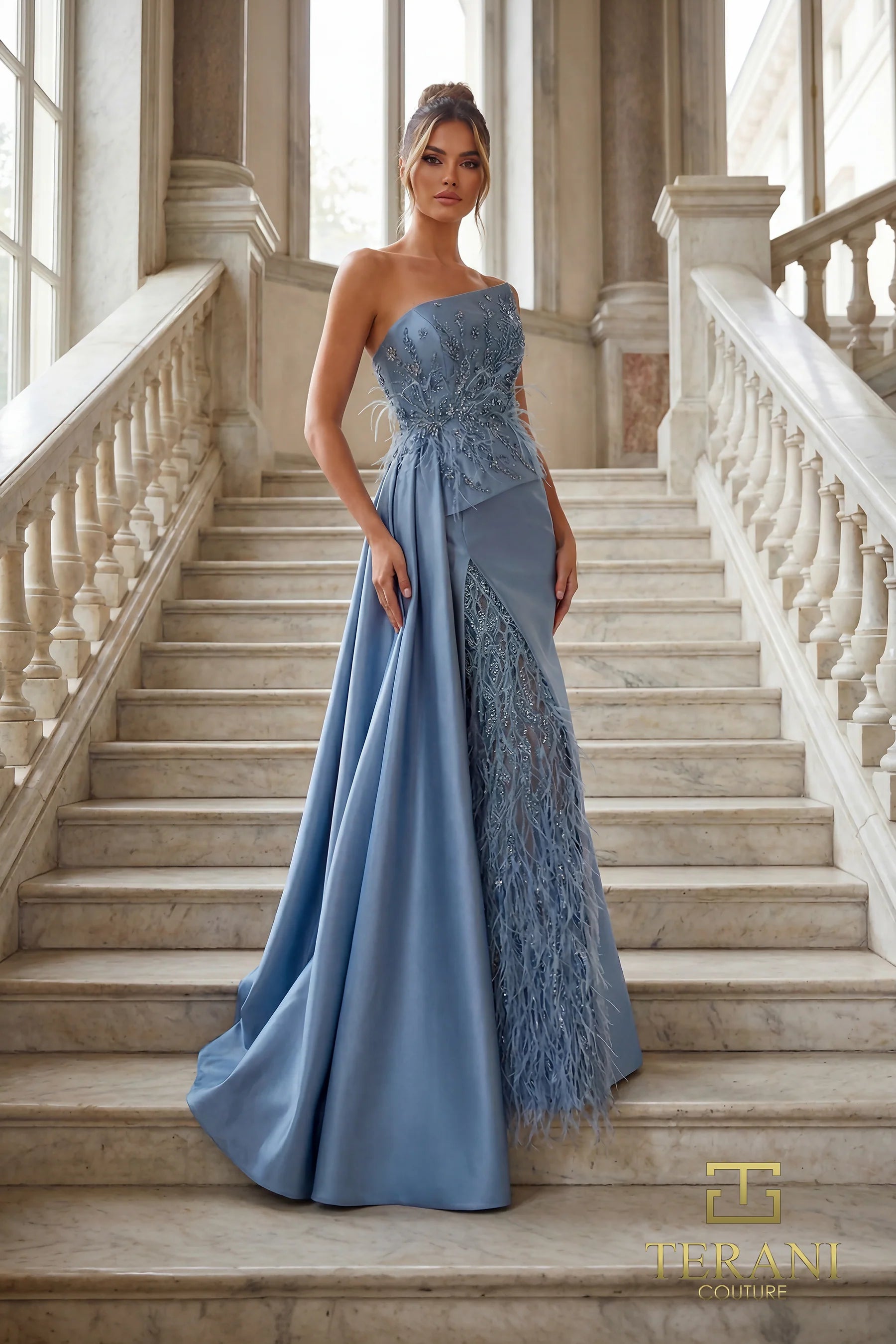 Strapless Straight Neck Floor-Length Satin Formal A-Line Terani Couture 262E7052