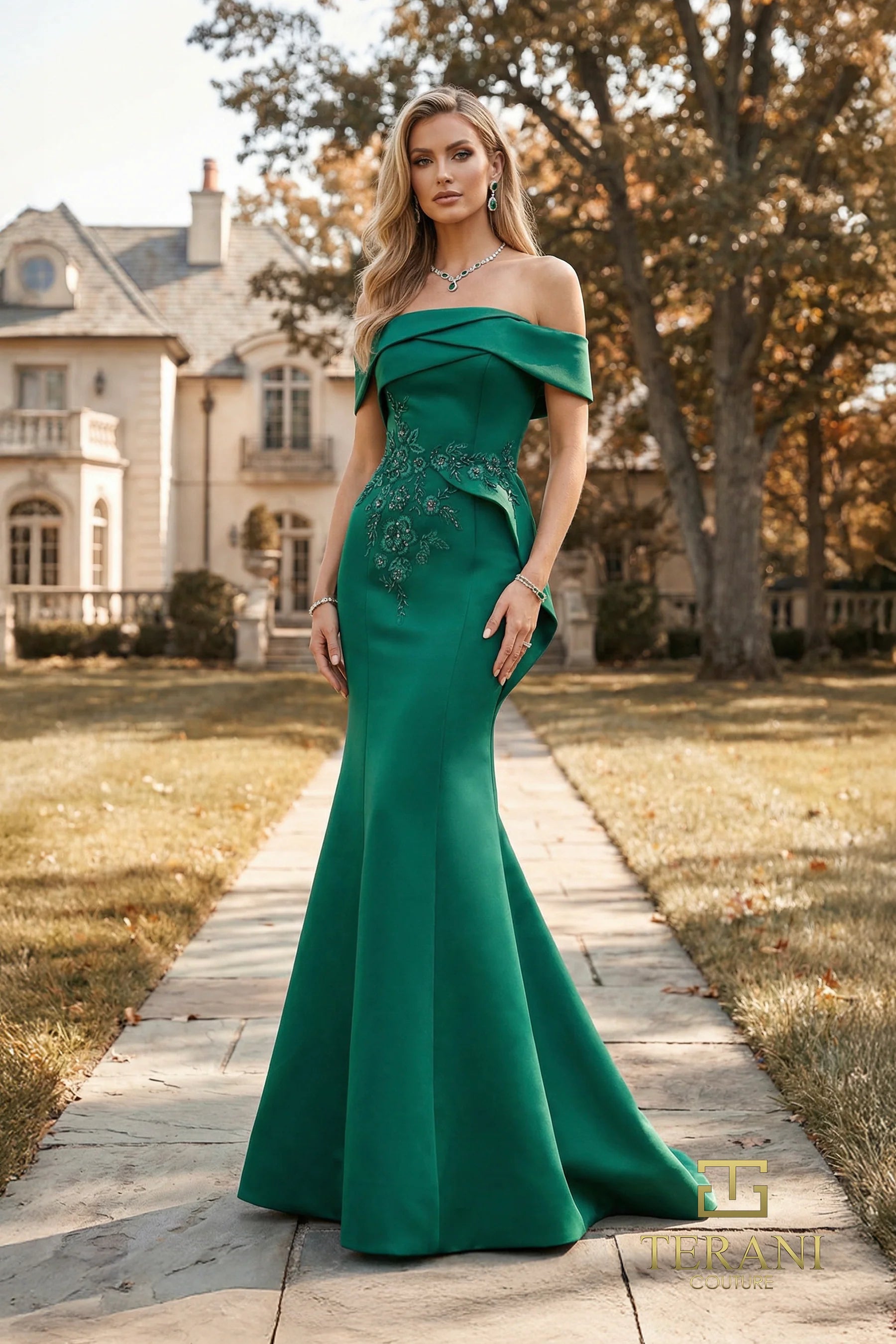 Off-the-Shoulder Floor-Length Satin Formal Mermaid Terani Couture 262E7053