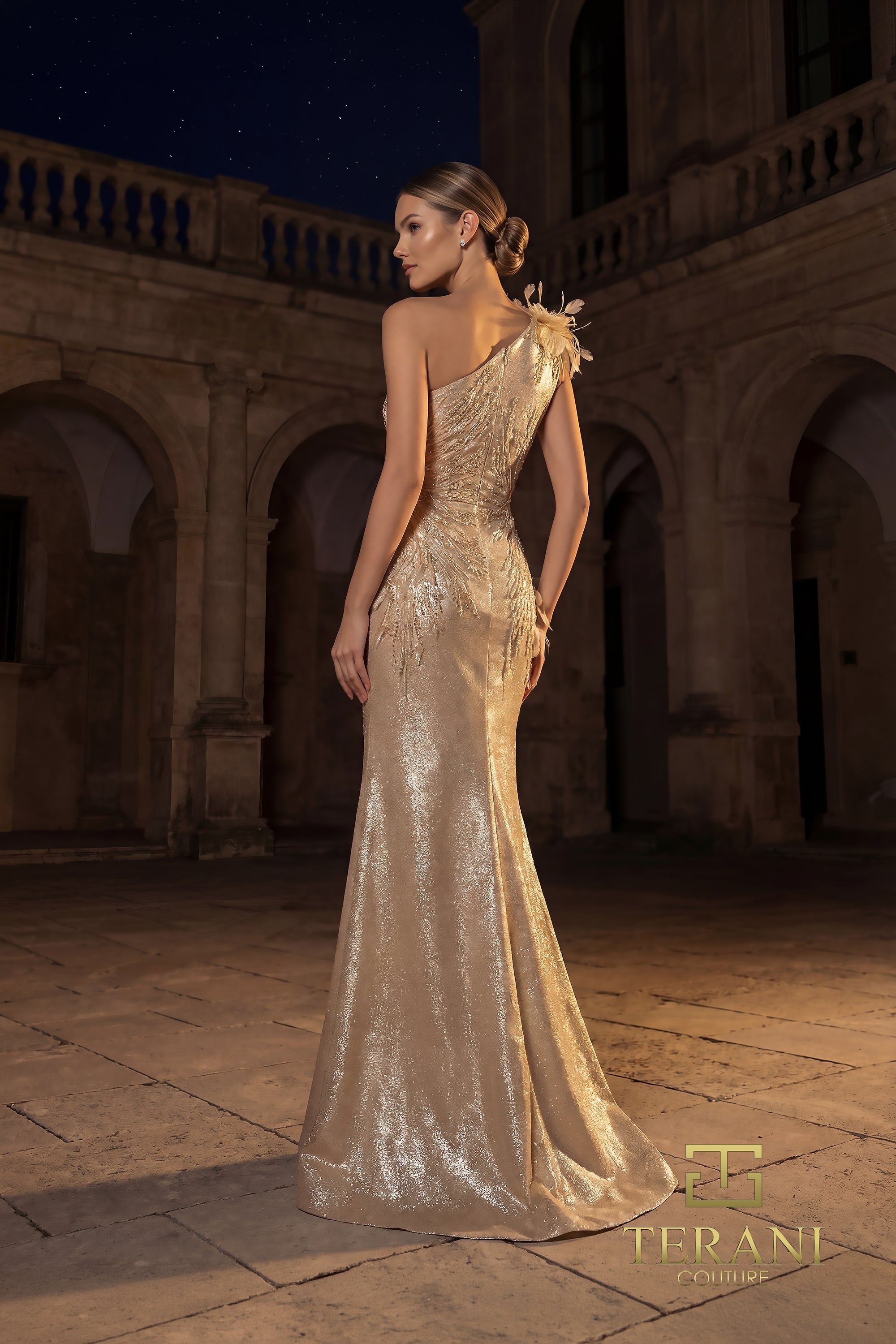 One-Shoulder Floor-Length Satin Formal Sheath/Column Terani Couture 262E7062