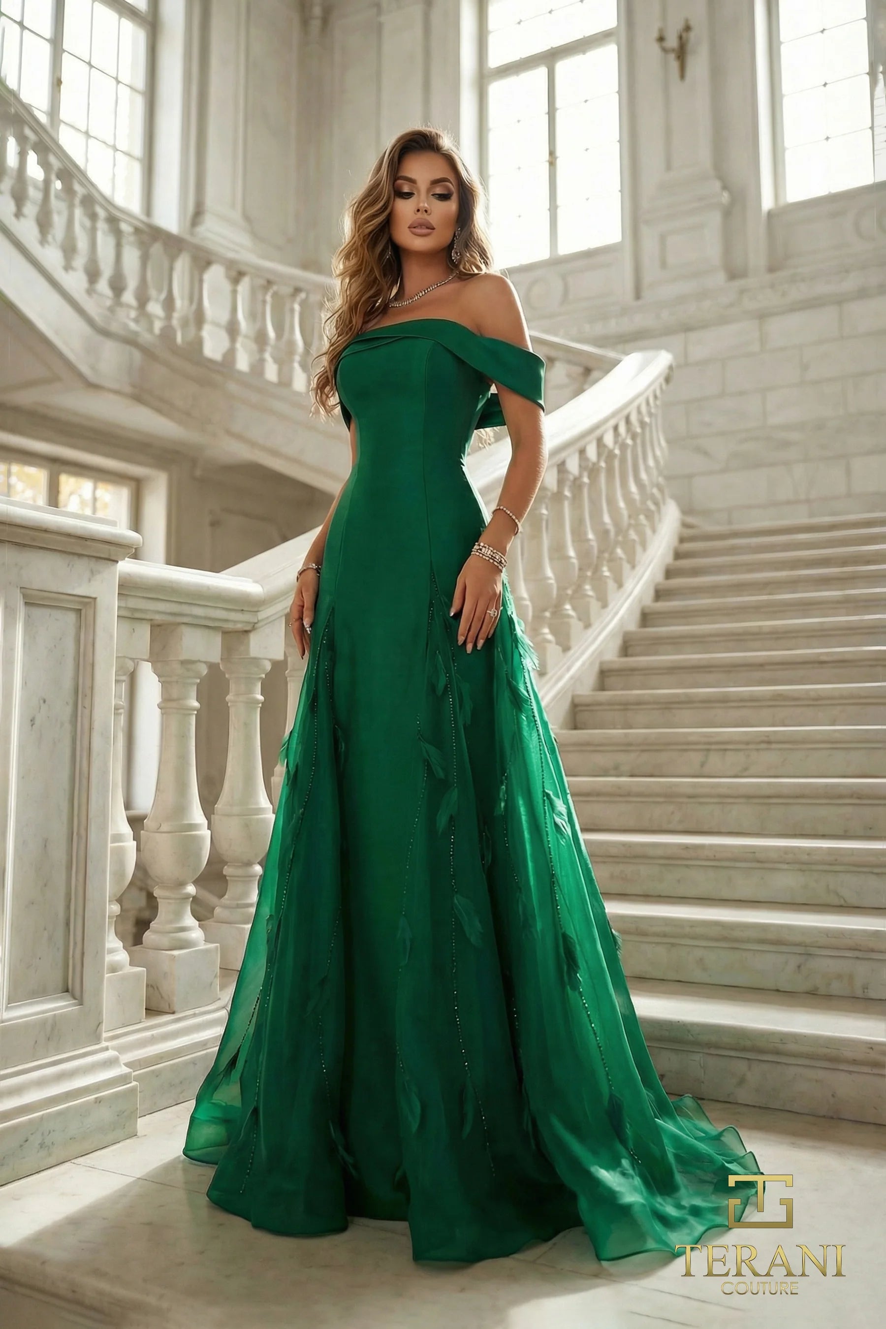 Off-the-Shoulder Floor-Length Organza Formal A-Line Terani Couture 262E7080