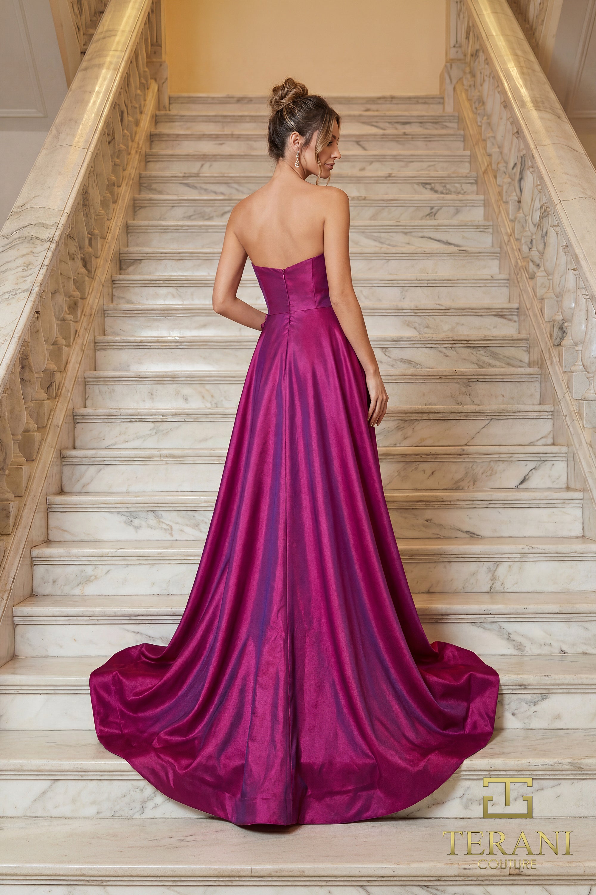 Strapless Straight Neck Floor-Length Satin Formal A-Line Terani Couture 262E7082