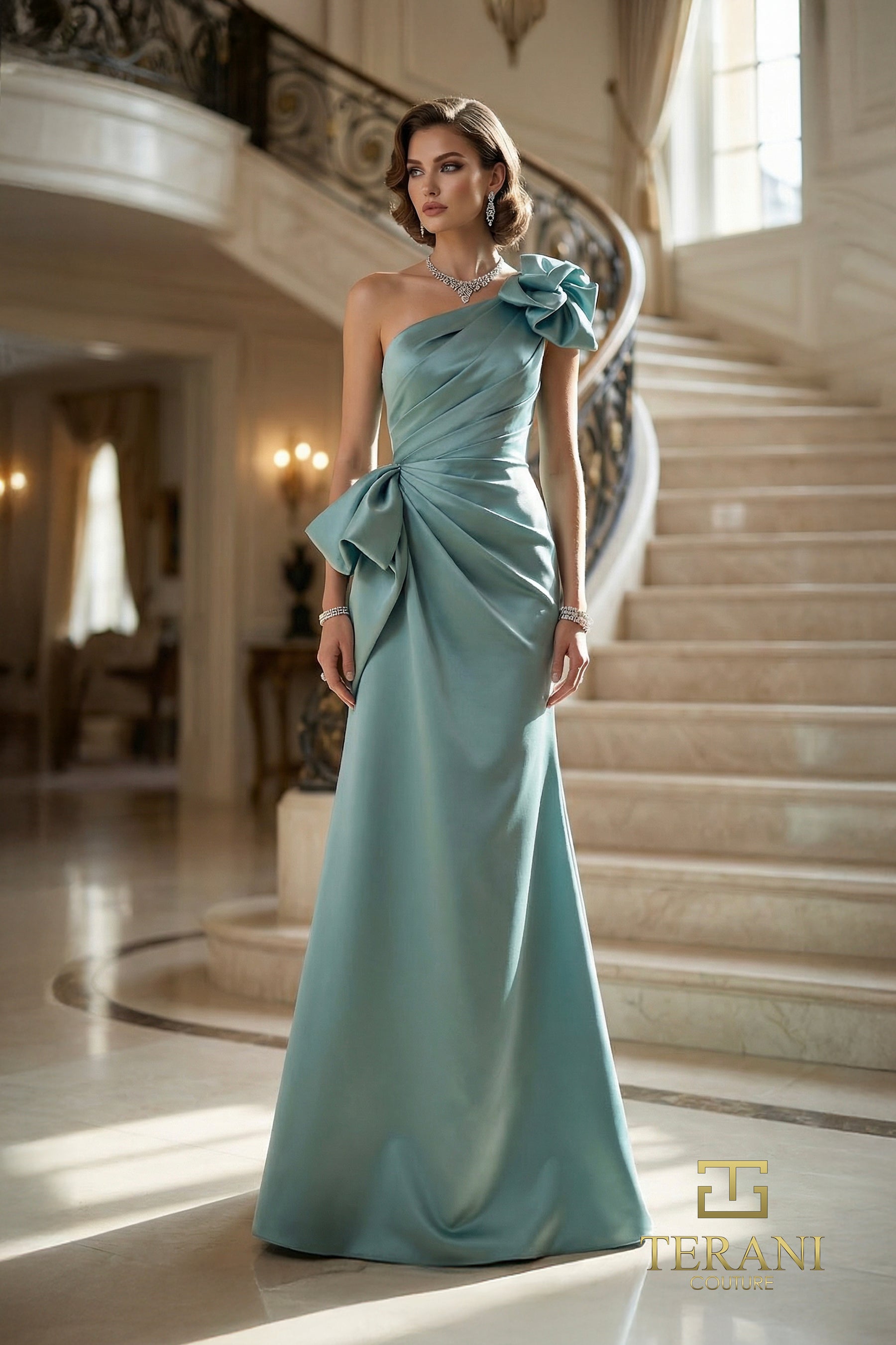 One-Shoulder Floor-Length Satin Formal Sheath Terani Couture 262E7132
