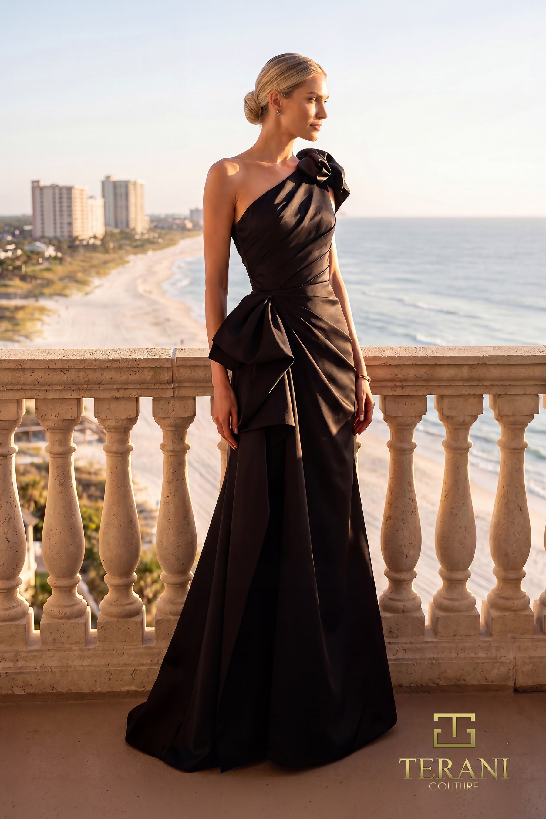 One-Shoulder Floor-Length Satin Formal Sheath Terani Couture 262E7132