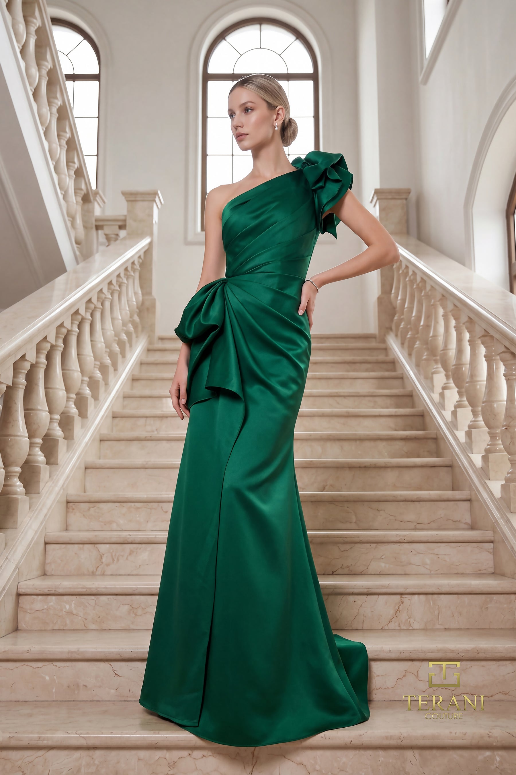 One-Shoulder Floor-Length Satin Formal Sheath Terani Couture 262E7132